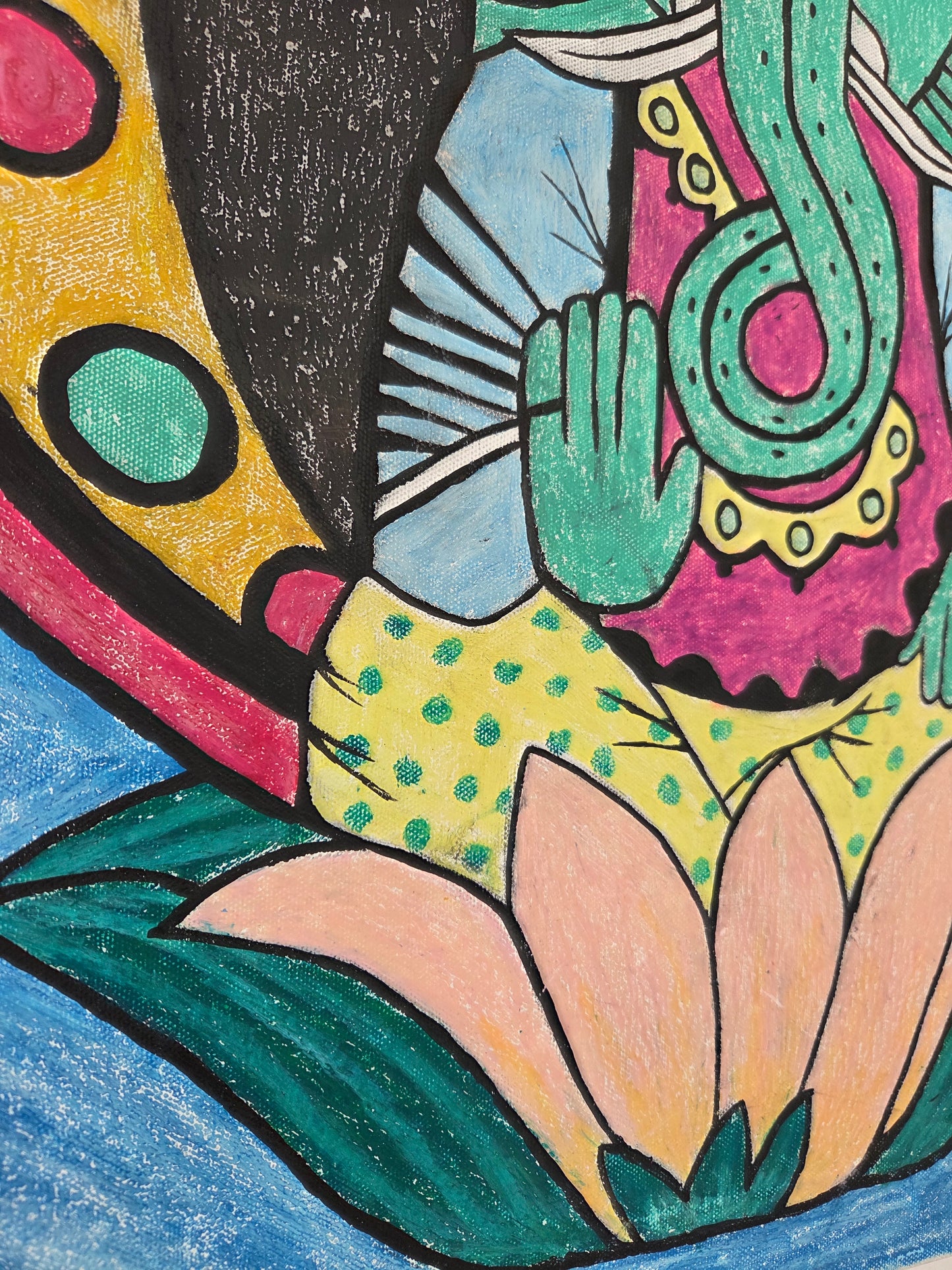 Original Ganesha Painting Hindu Spiritual Elephant God Lotus Meditation Wall Art