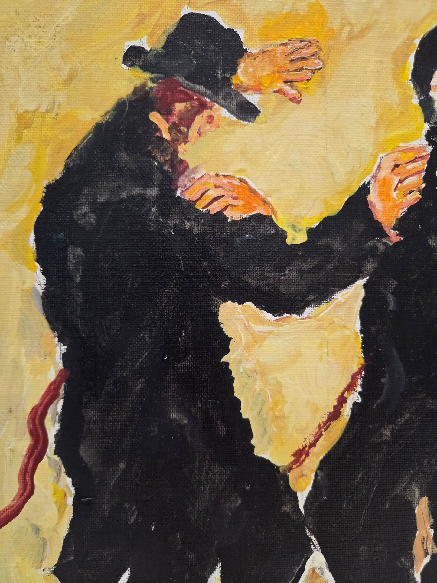Original Acrylic Painting Canvas Judaica Artwork Hasidic Men Dancing Art Signed