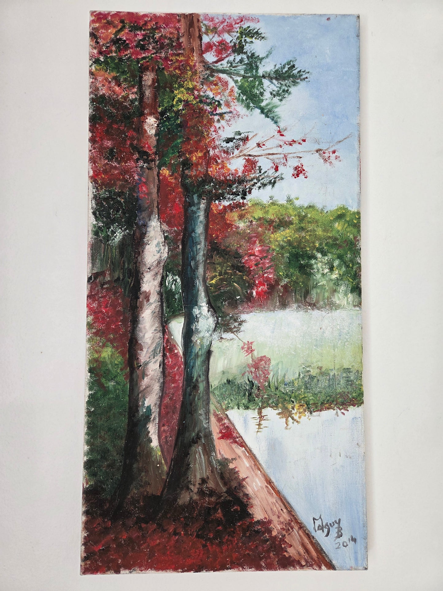 Original Autumn Trees Landscape Painting Fall Lake Nature Scene Canvas Wall Art