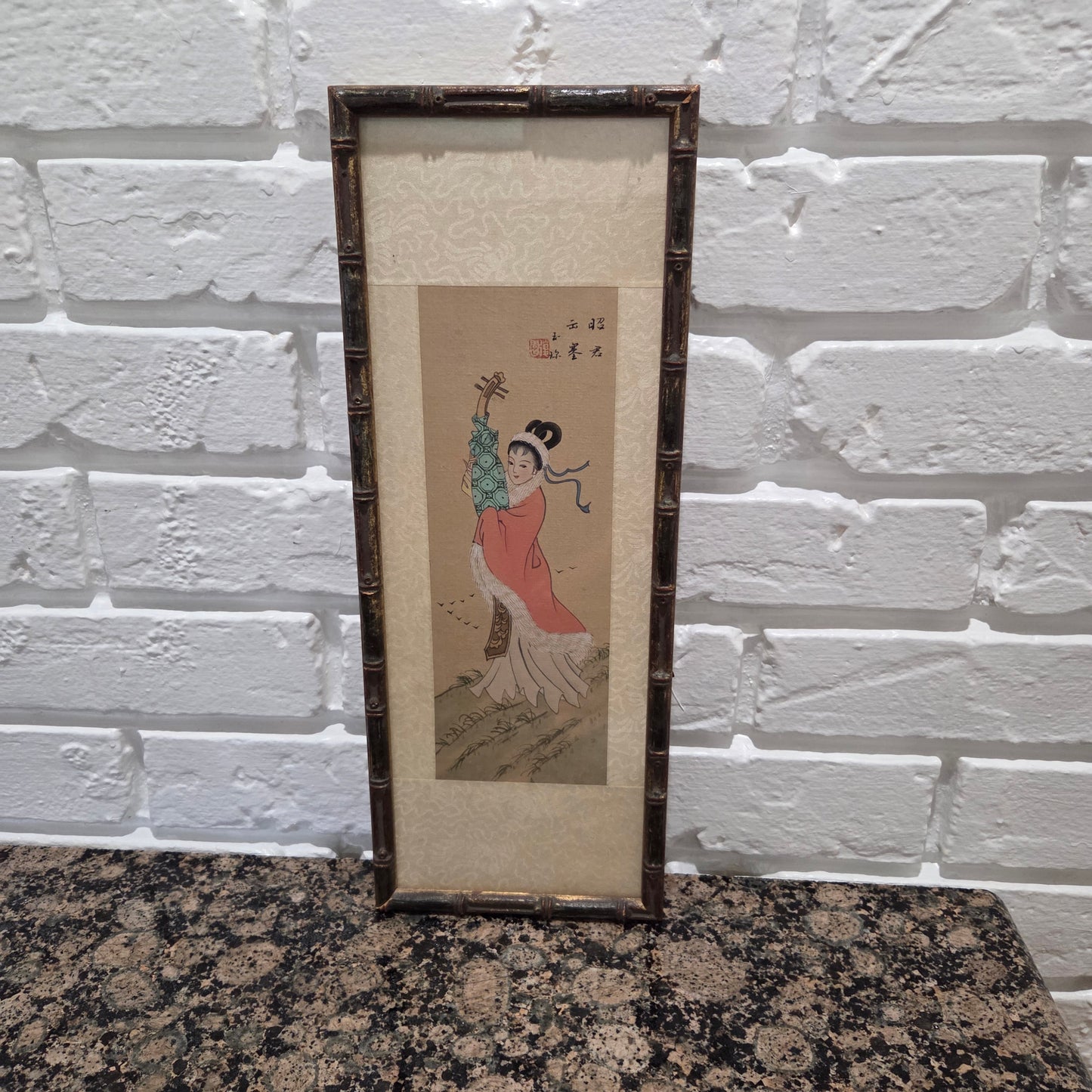 Japanese Art Geisha Girl Color Painting On Silk Signed Original Oriental Tapestry