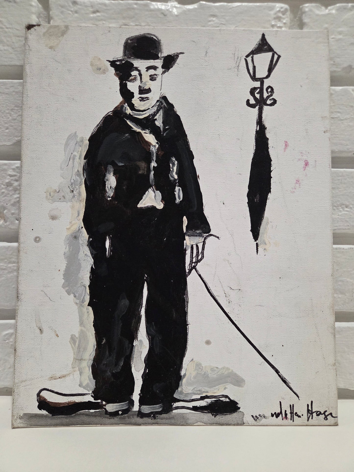 Original Painting On Canvas Charlie Chaplin Artwork Signed Art Film Decor 2 of 3