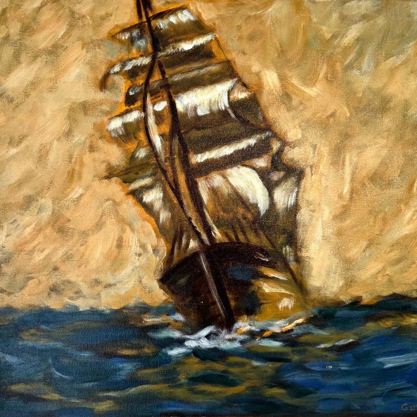 Original Sailing Ship Painting Nautical Tall Ship Seascape Ocean Canvas Wall Art