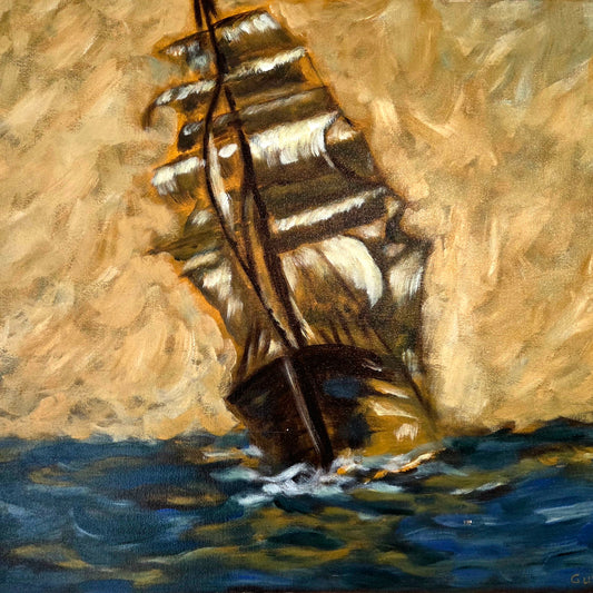 Original Sailing Ship Painting Nautical Tall Ship Seascape Ocean Canvas Wall Art