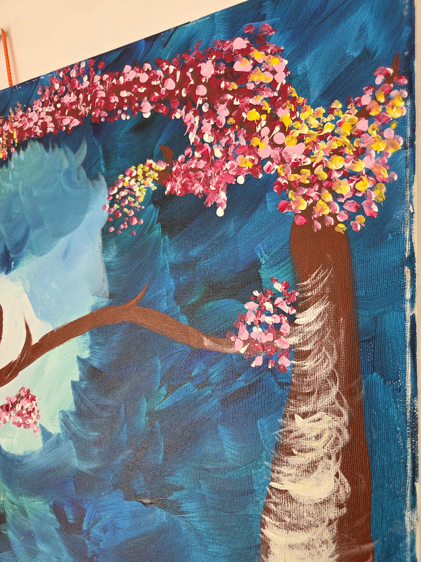 Original Diptych Tree Painting Heart Branches Romantic Cherry Blossom Canvas Art