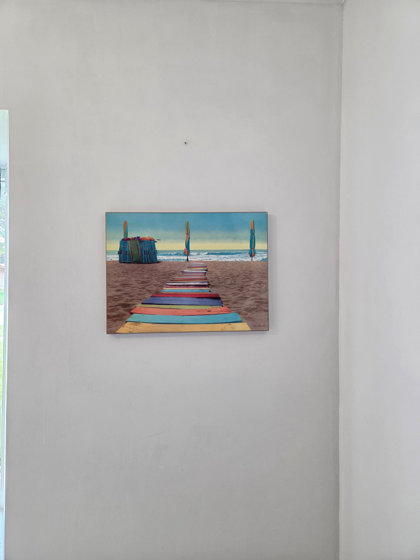 Coastal Beach Color Boardwalk Ocean Print Poster Art on Wood Wall Decor 23x17.5
