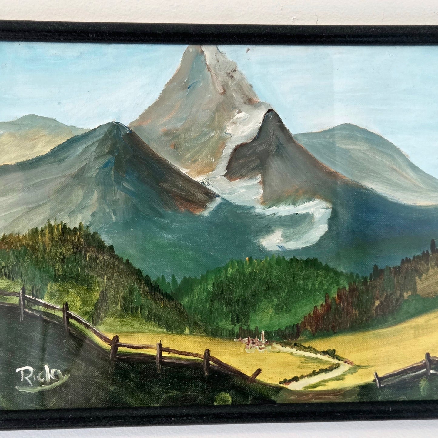 Mountain Valley Landscape Original Painting On Canvas Artwork Signed Framed Art