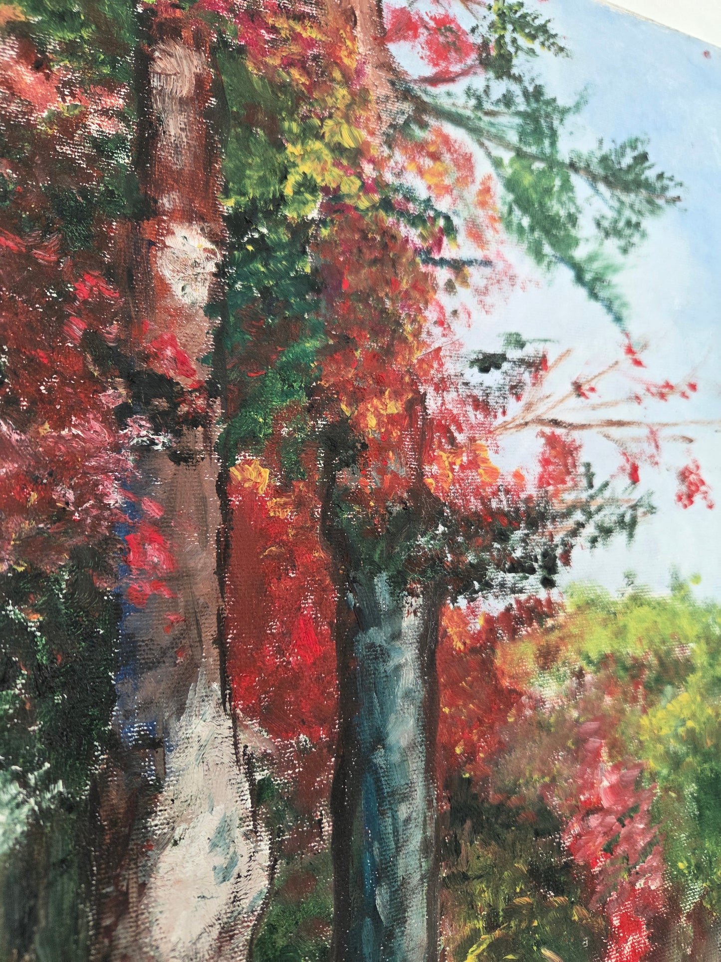 Original Autumn Trees Landscape Painting Fall Lake Nature Scene Canvas Wall Art
