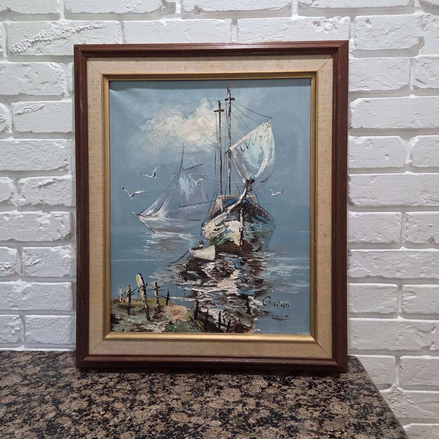 Original Oil Painting On Canvas Framed Signed Sailboat Nautical Seascape Artwork