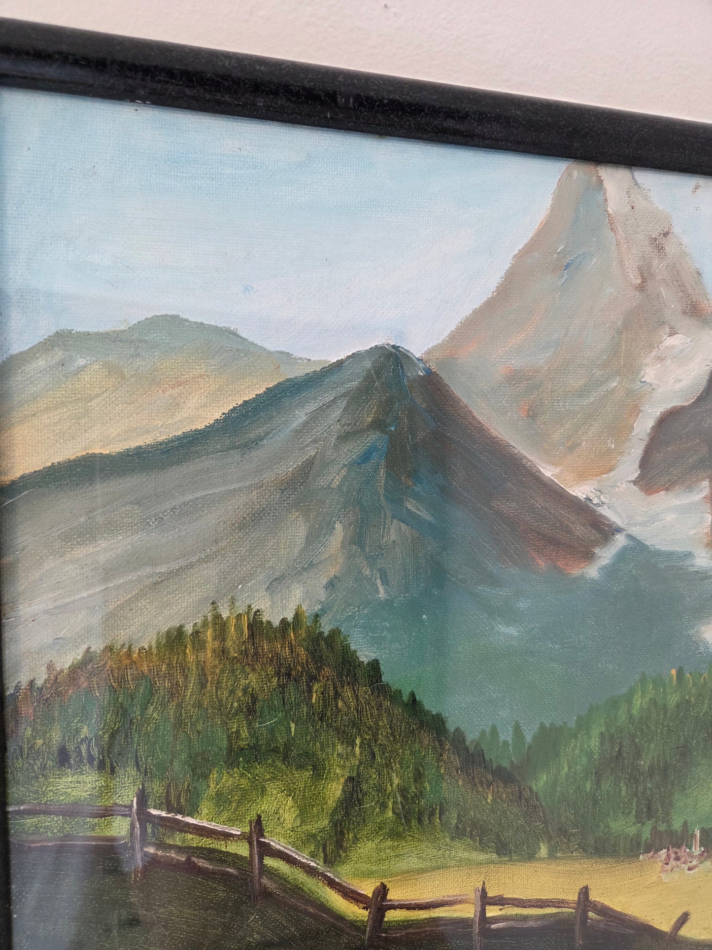 Mountain Valley Landscape Original Painting On Canvas Artwork Signed Framed Art