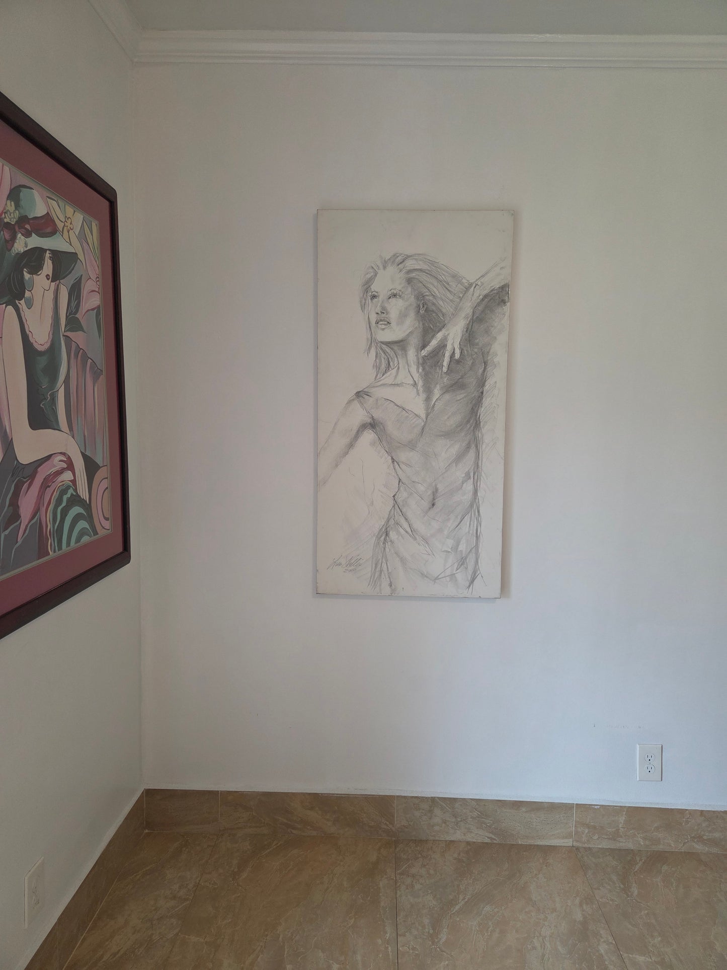 Original Female Figure Pencil Drawing - Signed & Dated 2000 - Large Graphite Sketch