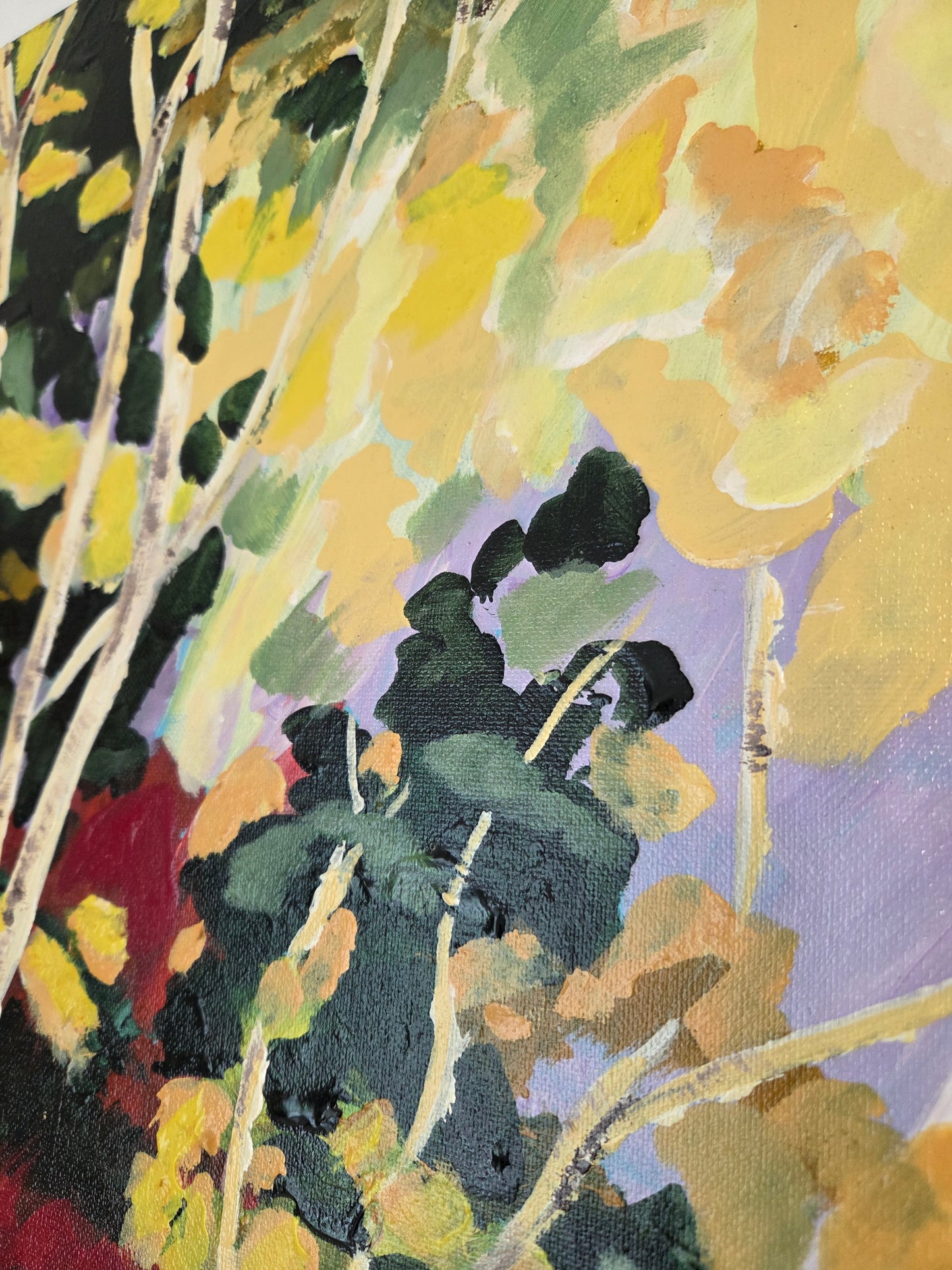 Original Forest Landscape Painting Birch Trees River Nature Acrylic Canvas Art