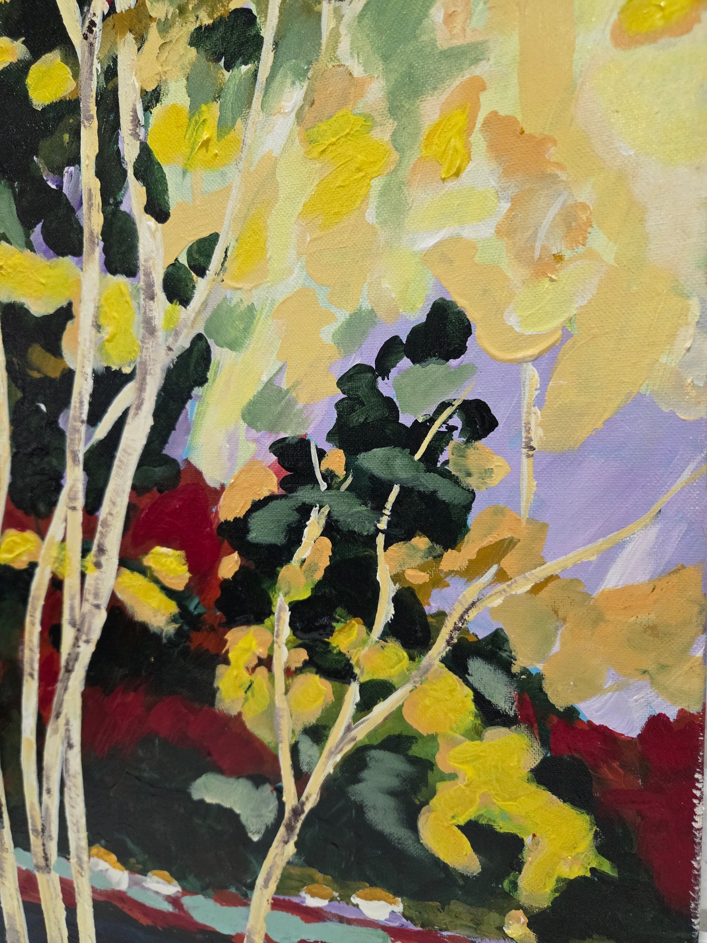 Original Forest Landscape Painting Birch Trees River Nature Acrylic Canvas Art
