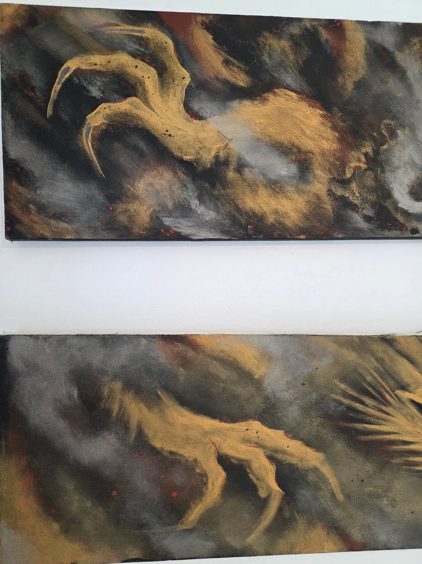Original Spray Paint Art Gold Dragons Metallic Smoking 2-Piece Set Canvas Signed