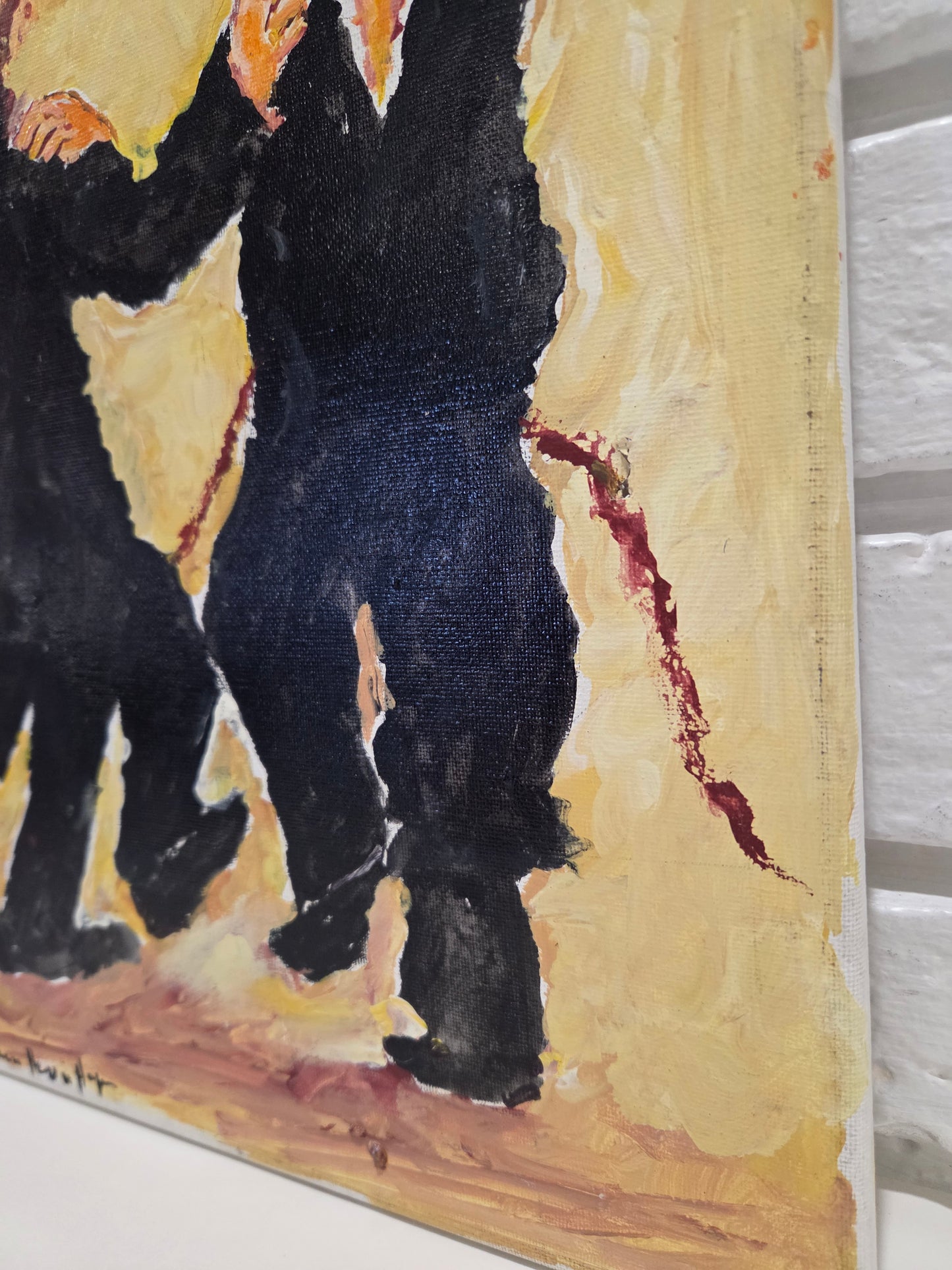 Original Acrylic Painting Canvas Judaica Artwork Hasidic Men Dancing Art Signed