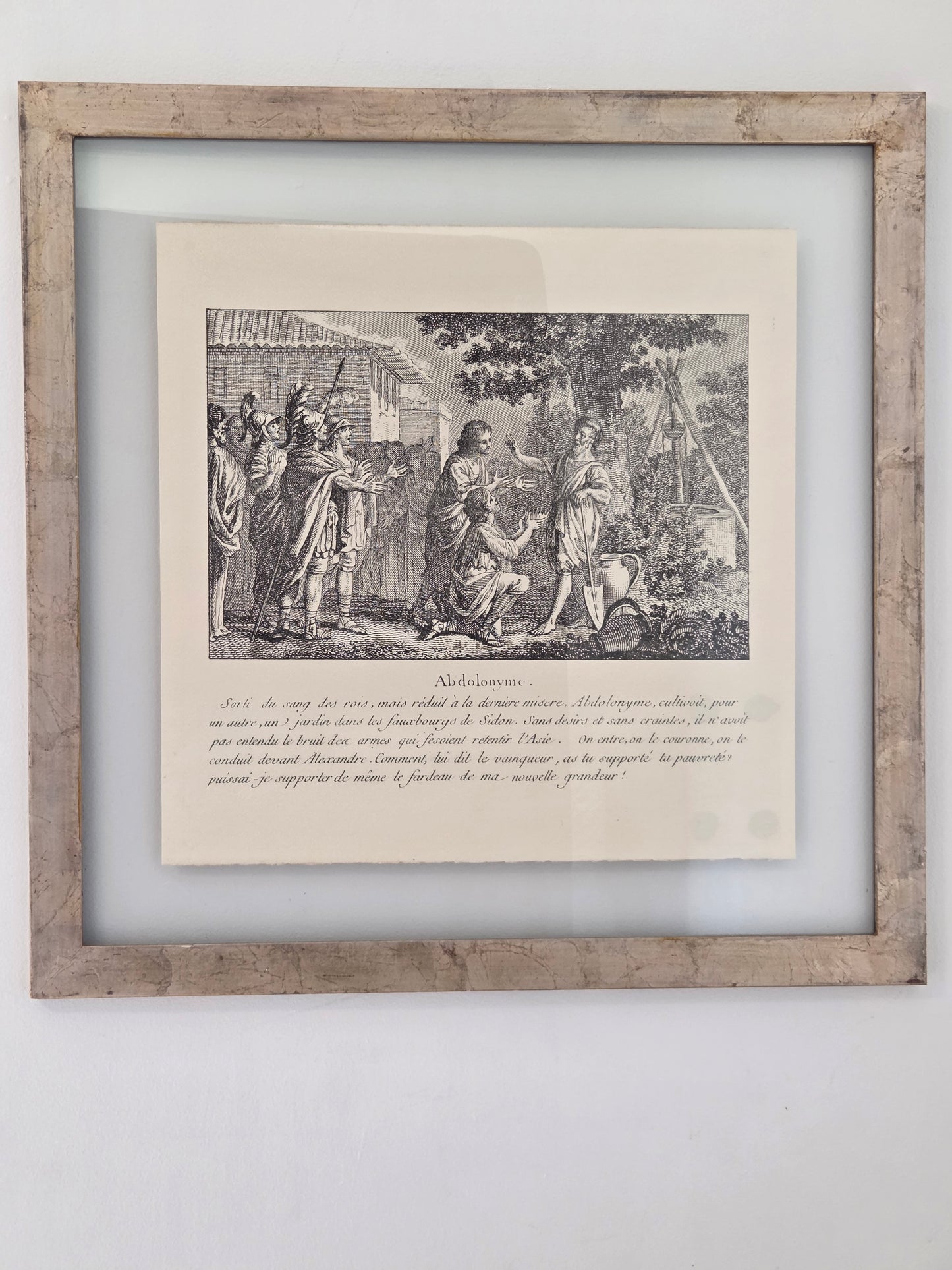French Historical Engraving “Abdolonyme” After Monnet & Duflos 1785 Classical Scene Baker Reproduction Print Framed