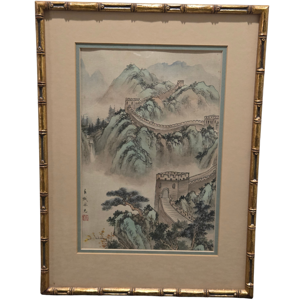 Asian Landscape Watercolor Painting Great Wall Of China Mountains Art Ink Scroll