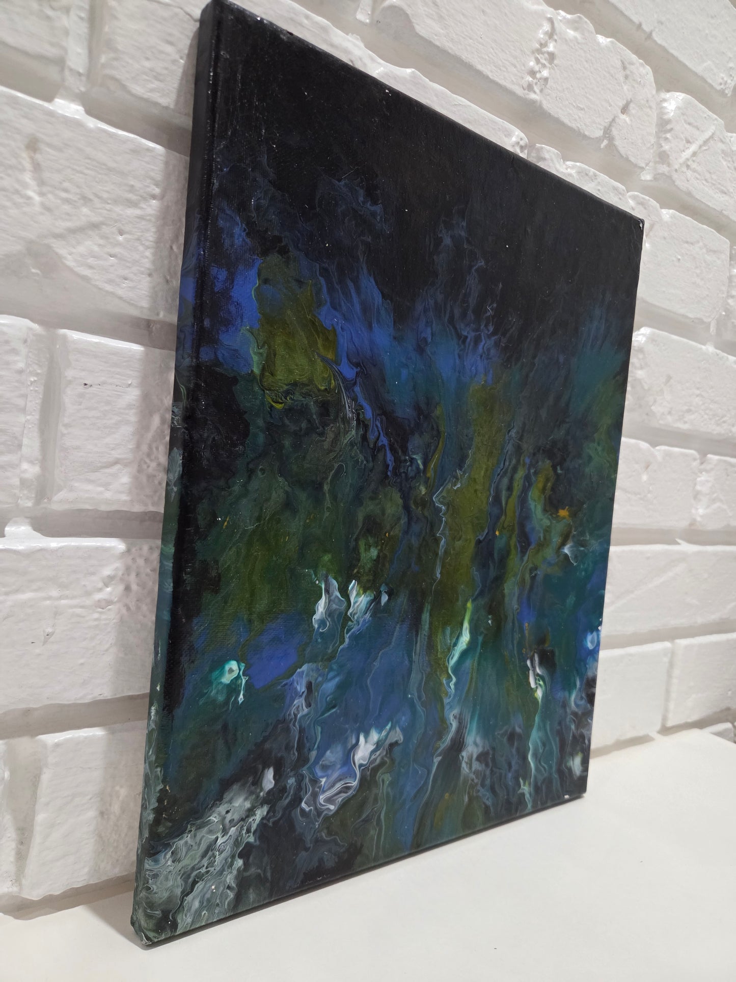 Abstract Acrylic Pour Original Painting On Canvas Blue Green Modern Wall Artwork