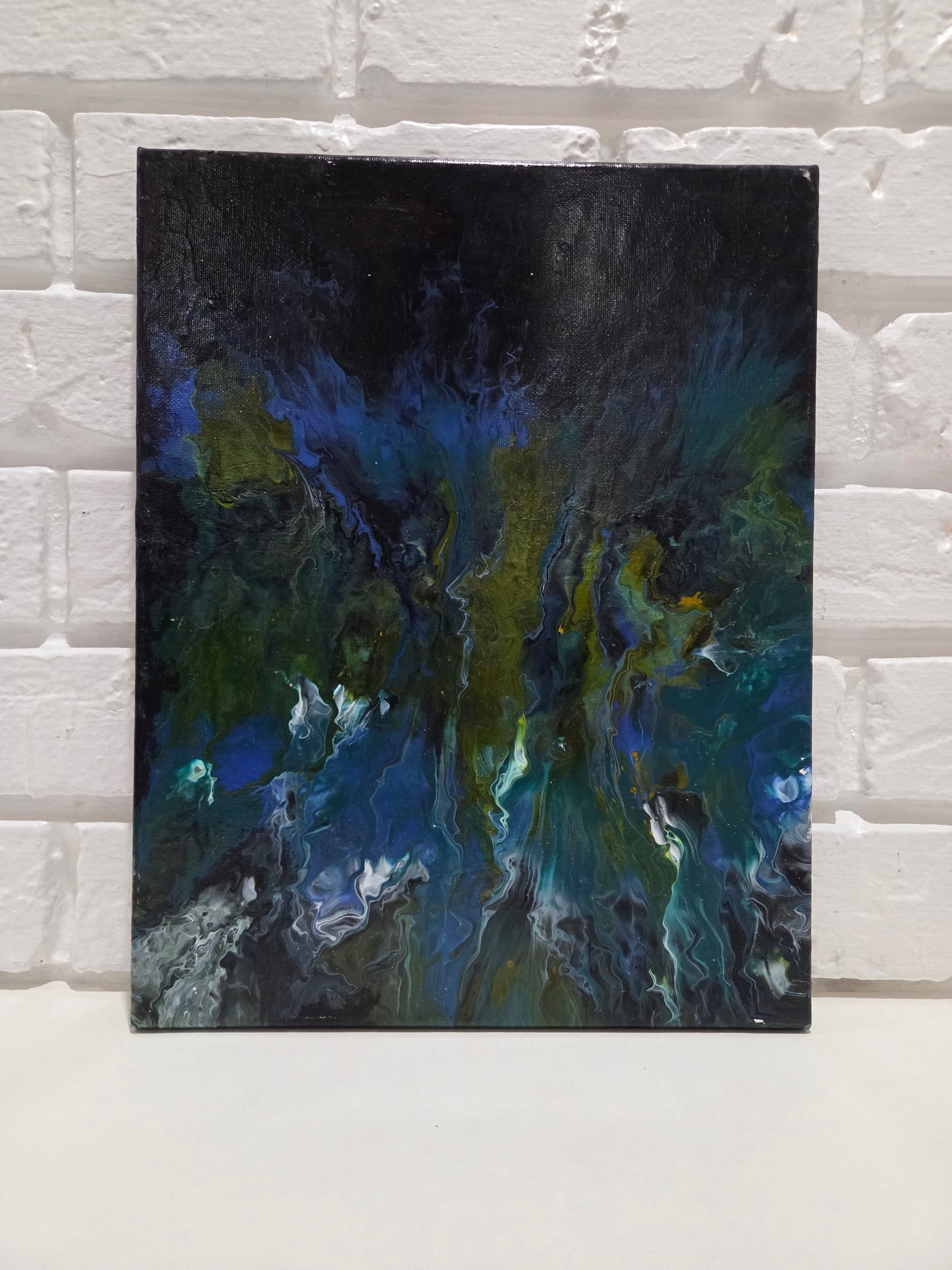 Abstract Acrylic Pour Original Painting On Canvas Blue Green Modern Wall Artwork