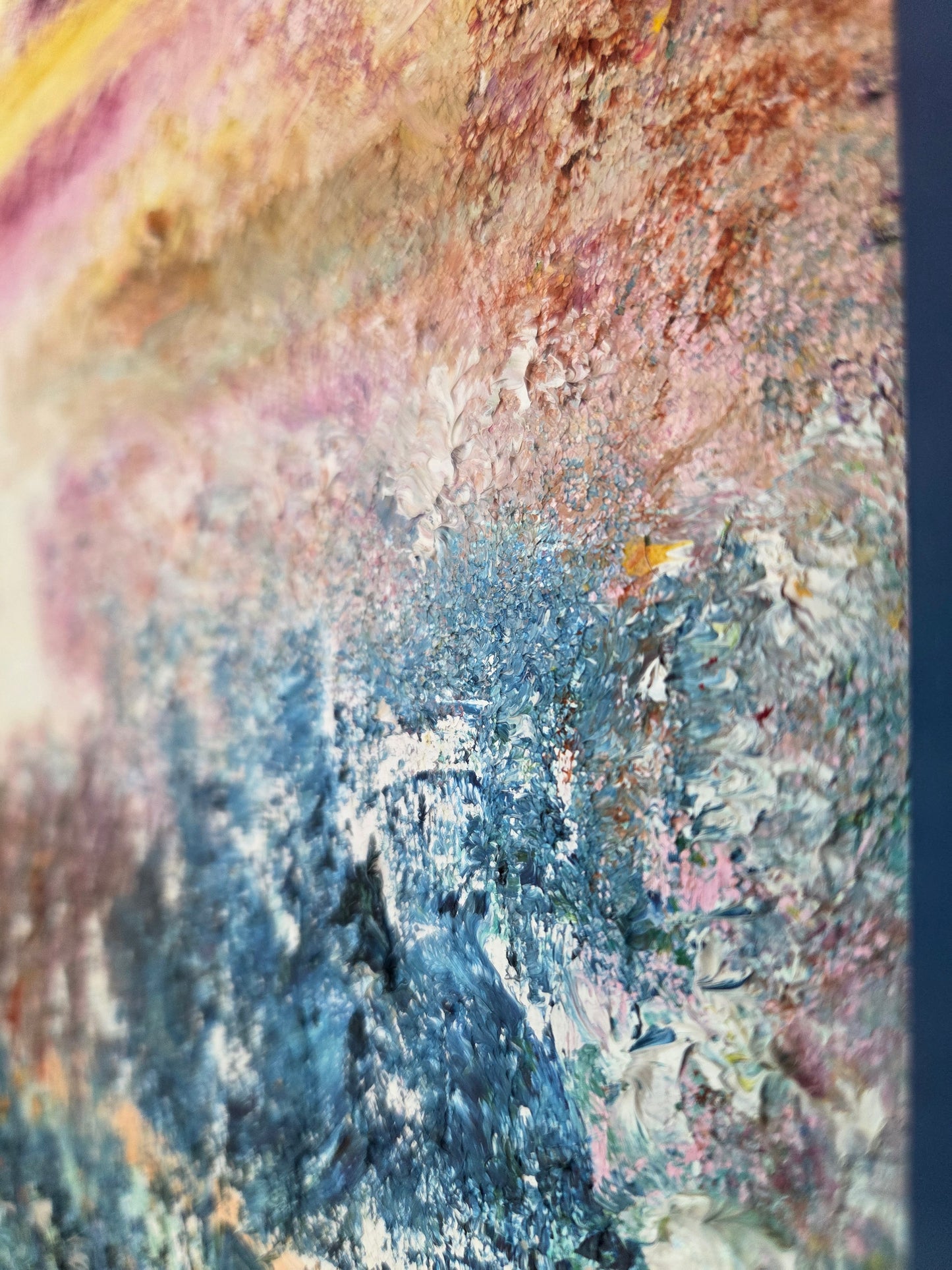 Original Abstract Landscape Oil Painting - Textured Sunset Wall Art - Vibrant Pink and Blue Impressionist Decor - Framed Impasto Nature Art