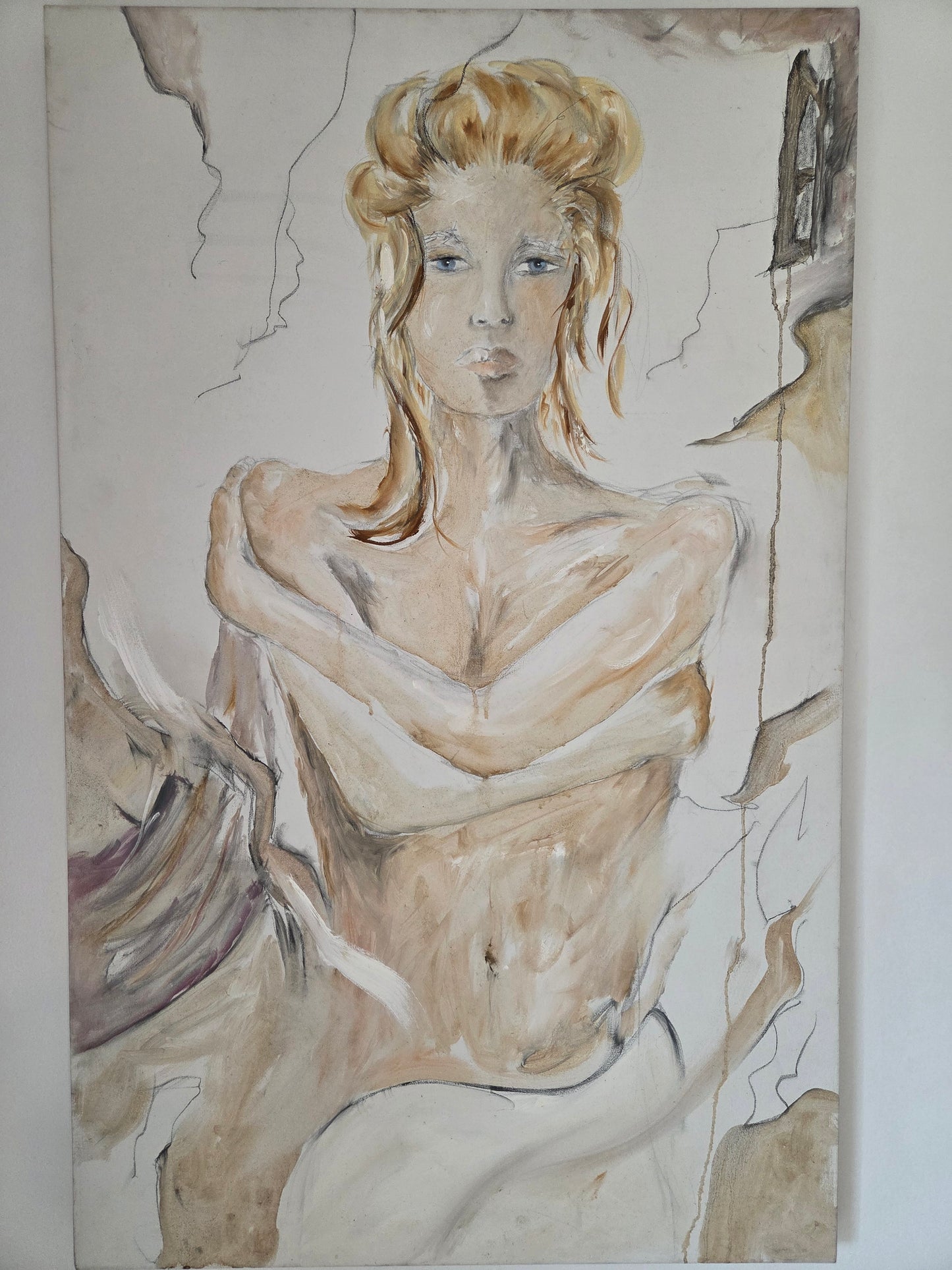 Large Original Hand Painted Art Drawing Canvas Woman Lady Figure Artist Sketch