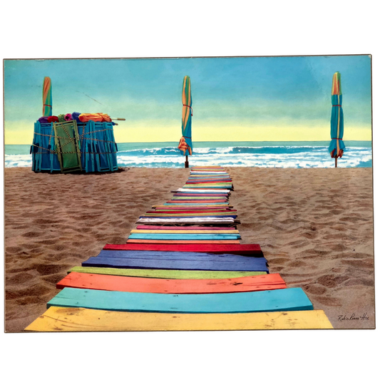 Print on Wood Poster Coastal Beach Color Boardwalk Ocean Art Wall Decor 23x17.5