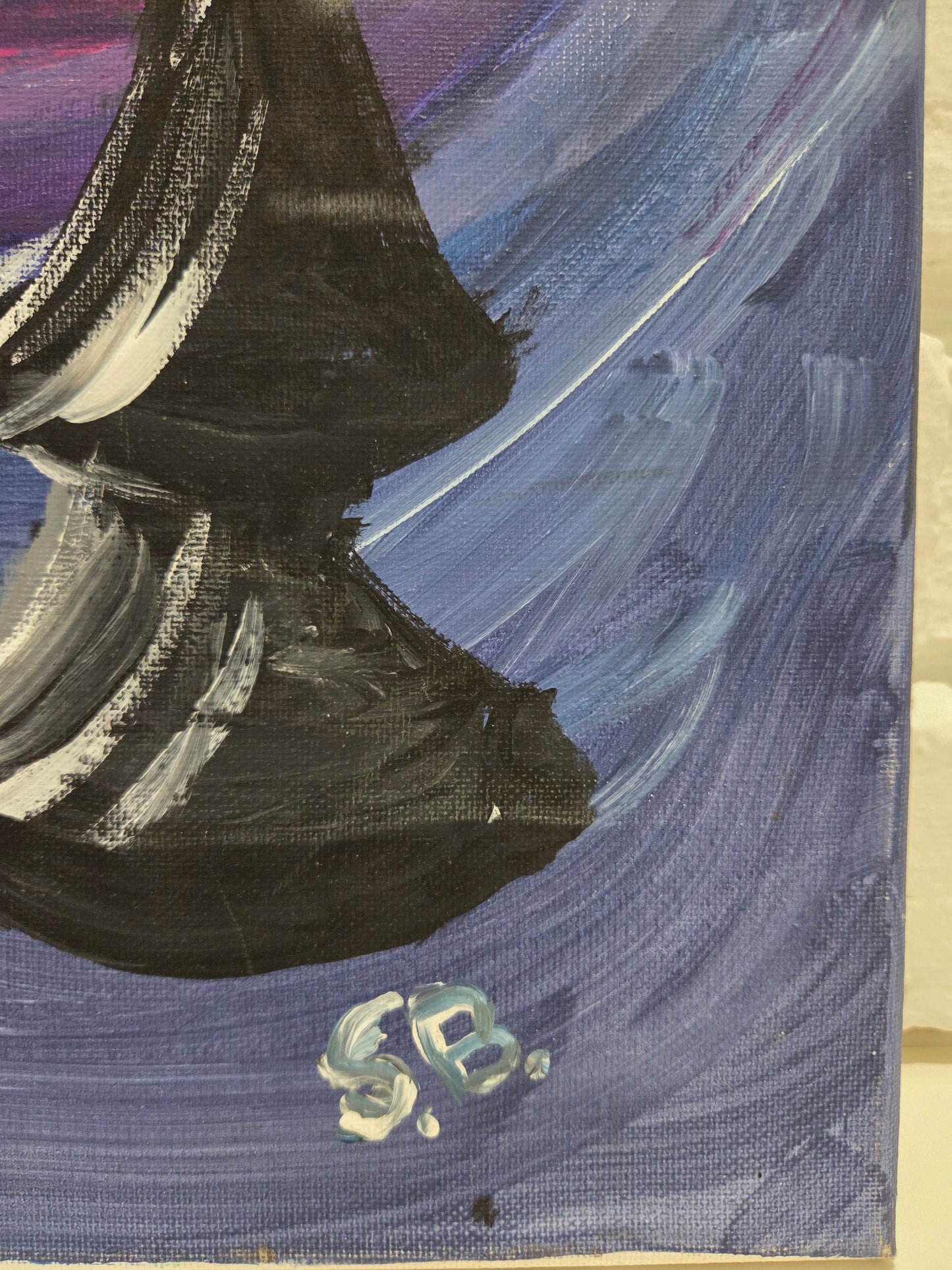 Original Acrylic Painting On Canvas Signed SB Artwork Chess Pawn Candle Moon Art
