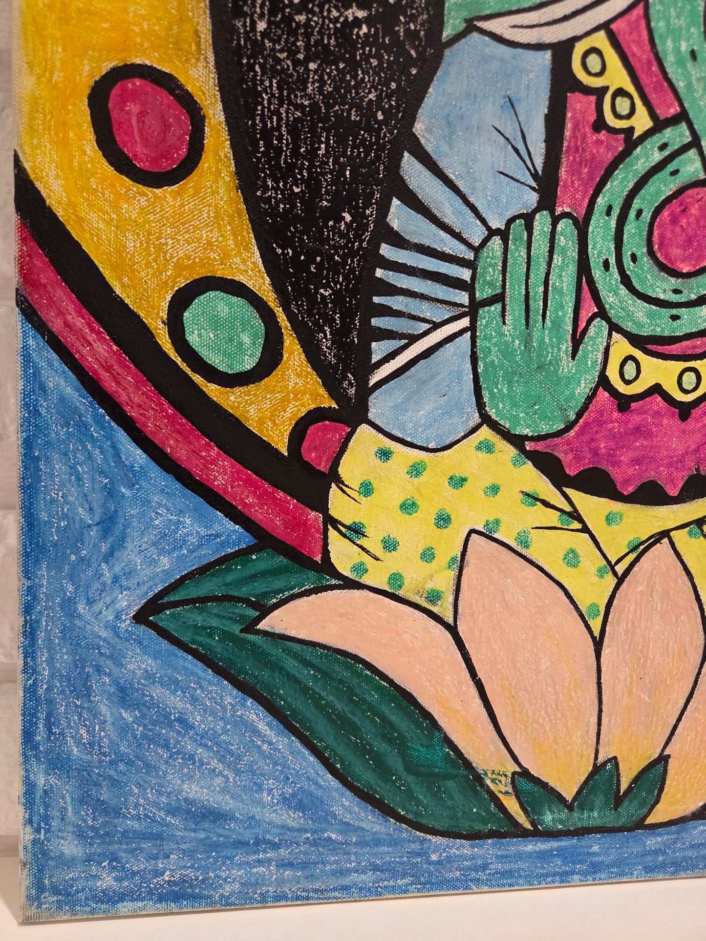 Hindu Ganesha Original Painting Elephant Lotus Meditation Spiritual Wall Artwork