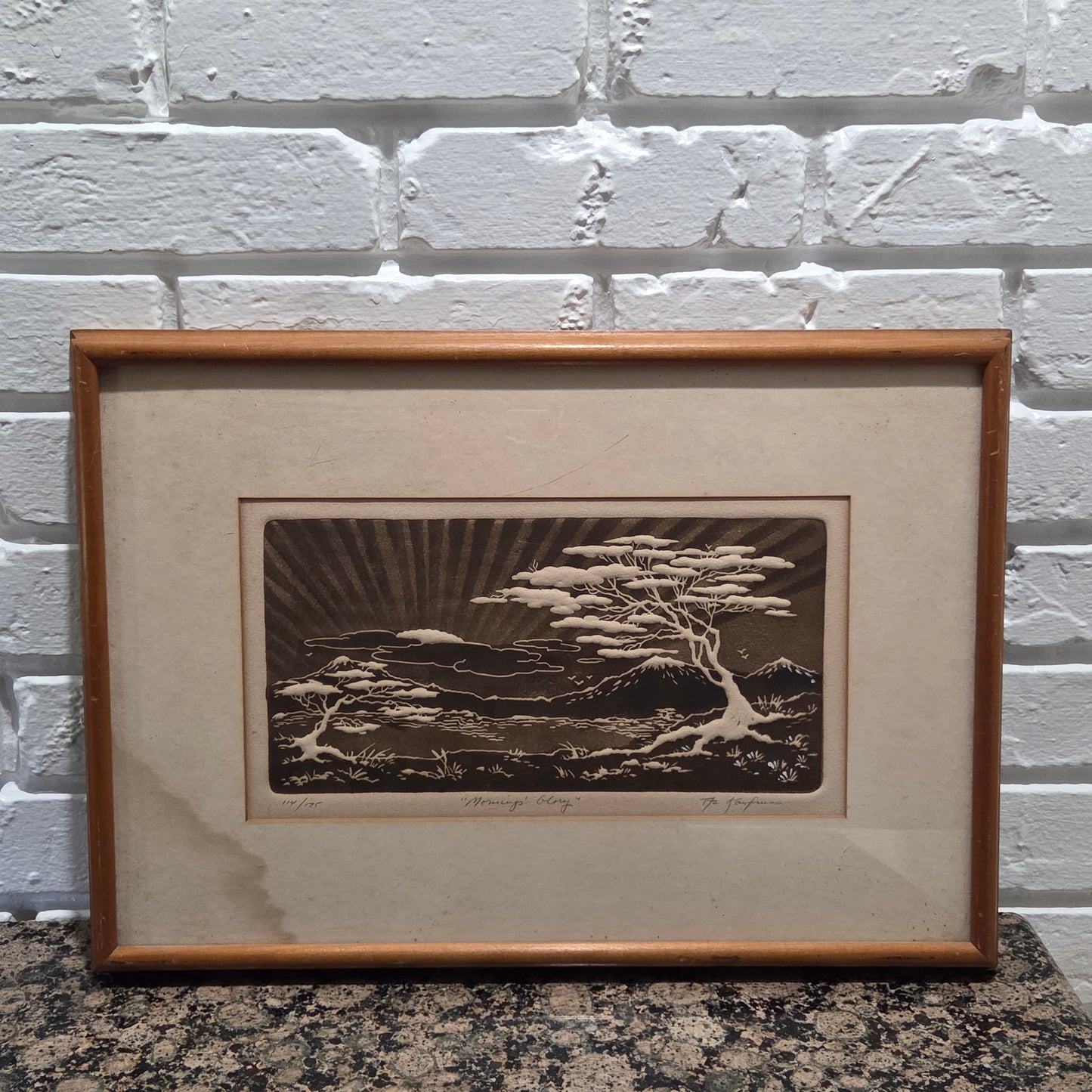 Al Kaufman Morning Glory Signed Numbered Intaglio Etching Art Japanese Pine Tree
