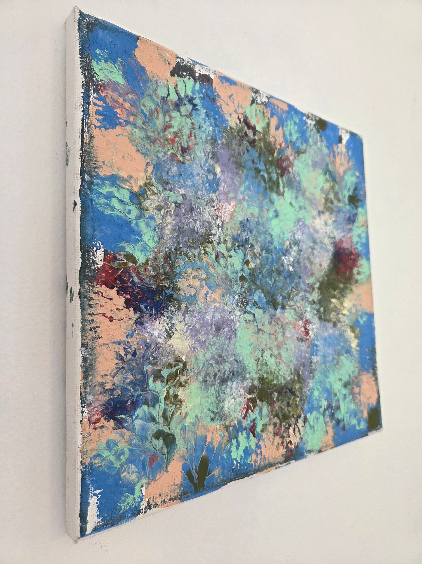 Original Abstract Floral Painting Blue Green Botanical Acrylic Contemporary Art