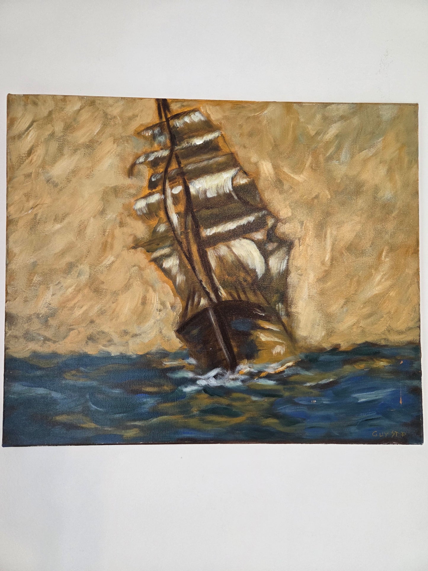 Original Sailing Ship Painting Nautical Tall Ship Seascape Ocean Canvas Wall Art