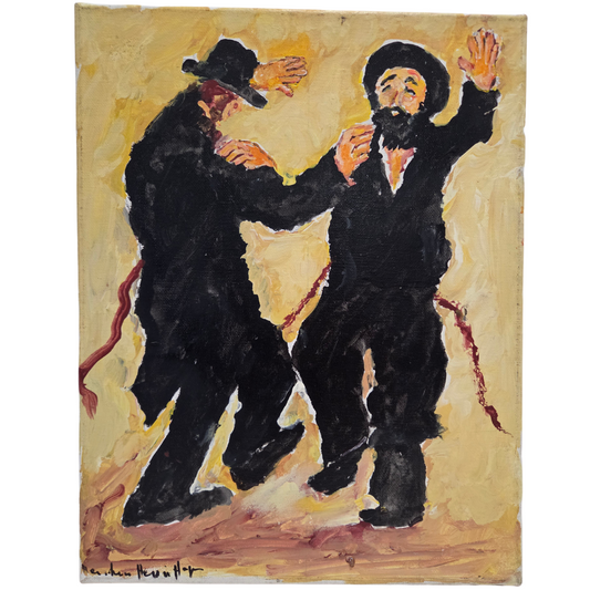 Original Acrylic Painting Canvas Judaica Artwork Hasidic Men Dancing Art Signed
