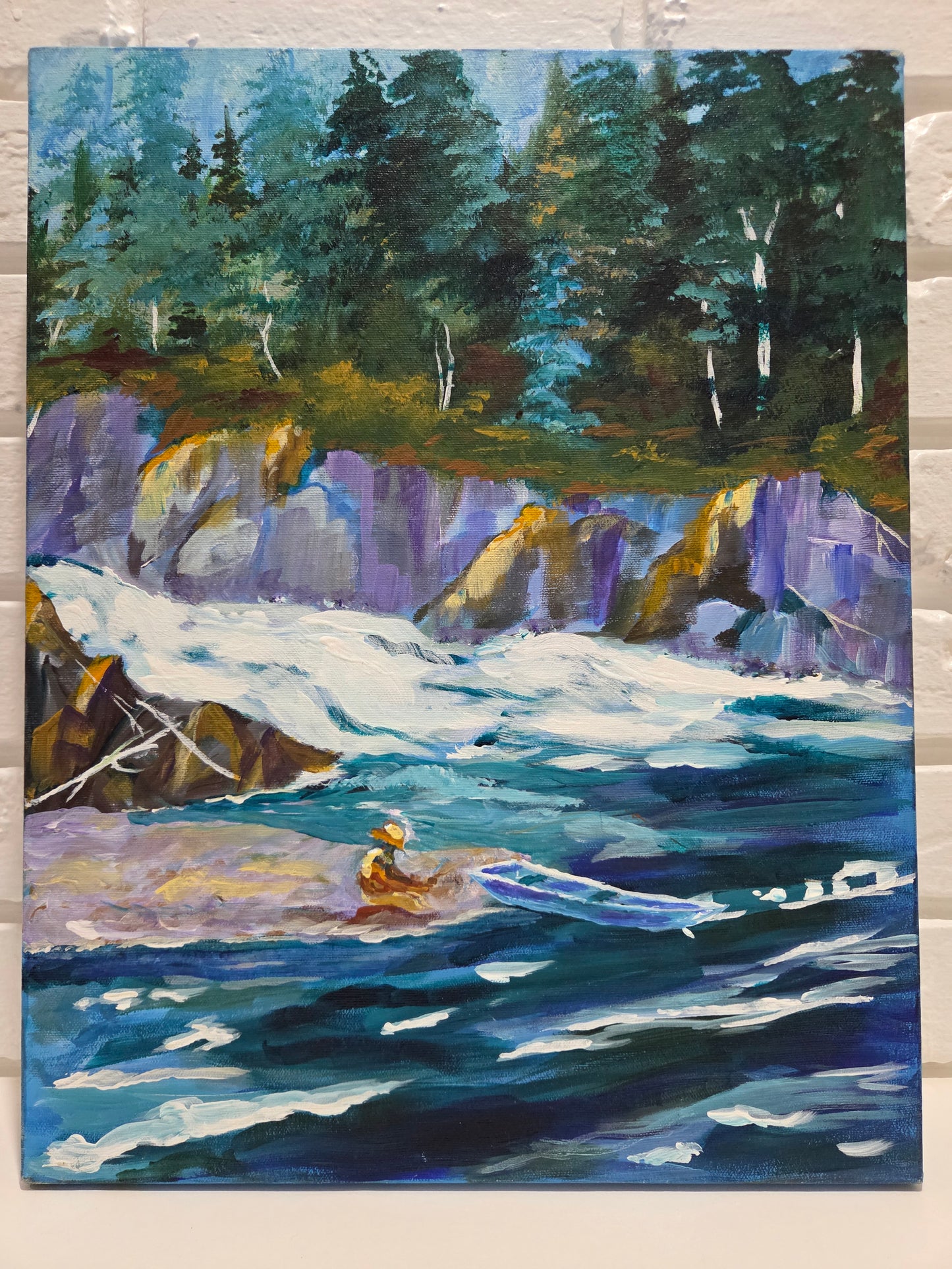 Original Landscape Painting on Canvas Mountain River Stream Forest Lake Nature Art