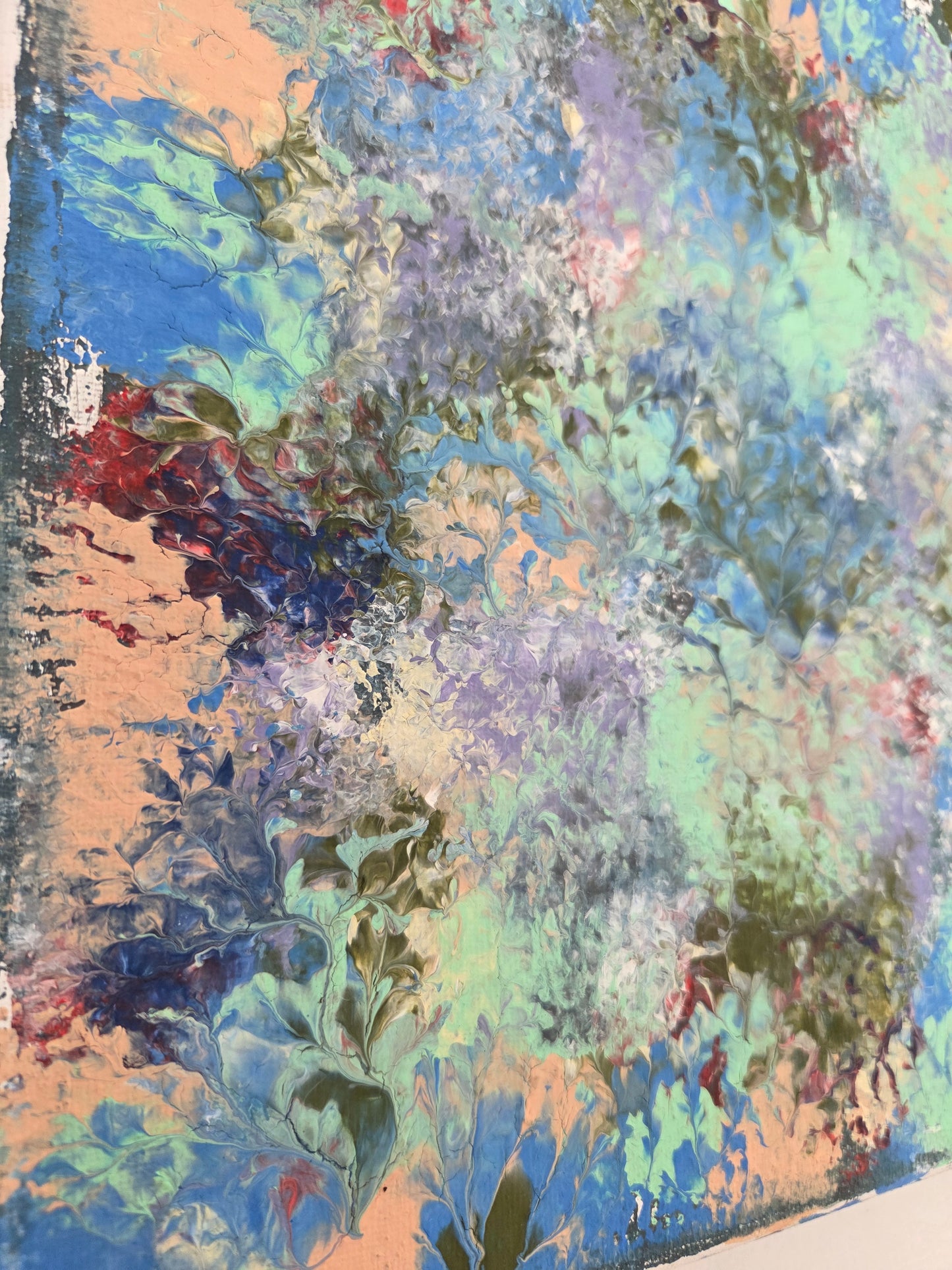 Original Abstract Floral Painting Blue Green Botanical Acrylic Contemporary Art