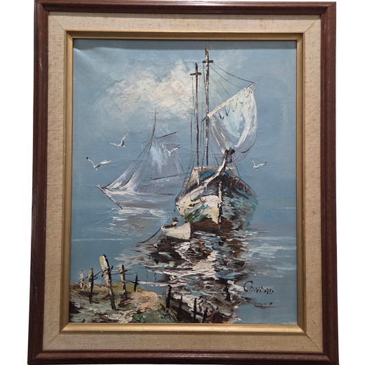 Sailboat Original Oil Painting On Canvas Framed Signed Nautical Maritime Artwork