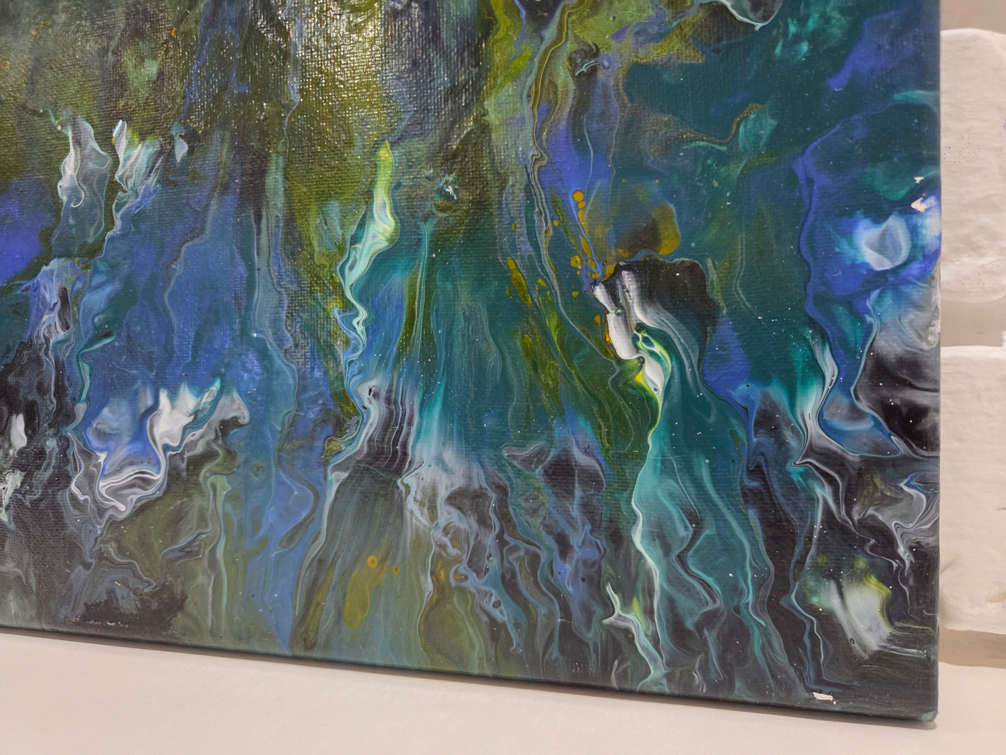 Abstract Acrylic Pour Original Painting On Canvas Blue Green Modern Wall Artwork