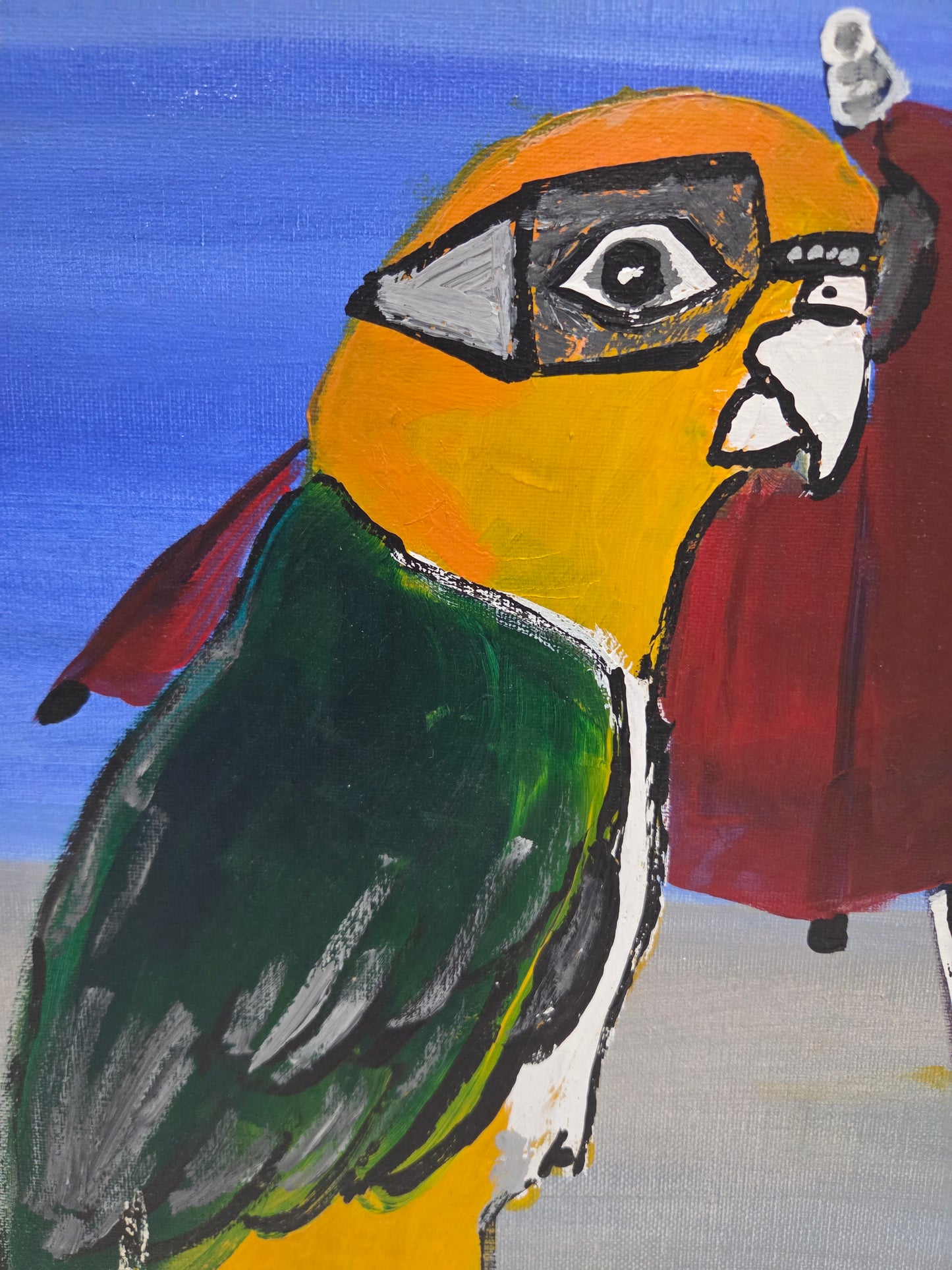 Original Tropical Parrot Bird Beach Island Painting On Canvas Signed Artwork Art