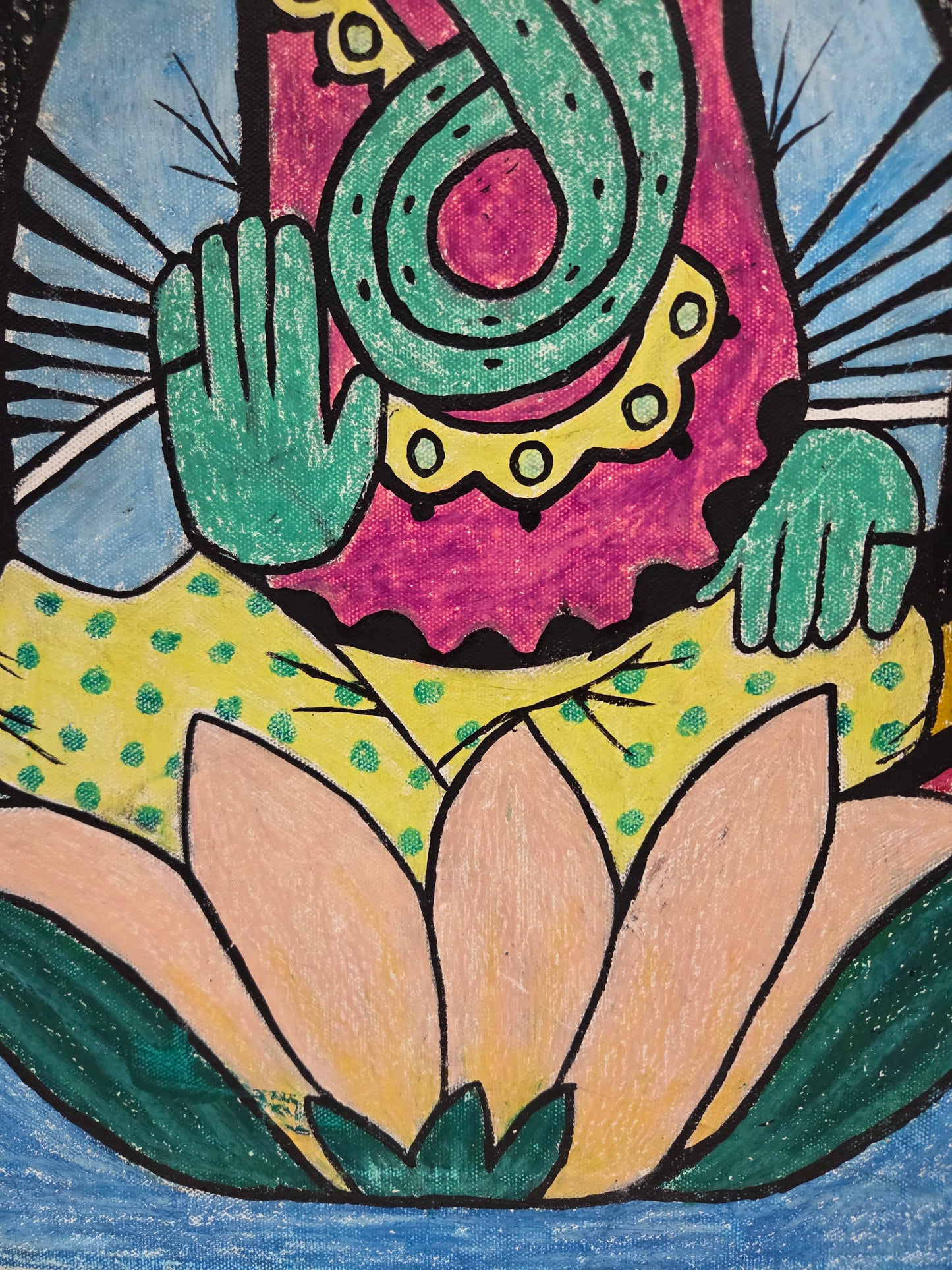 Hindu Ganesha Original Painting Elephant Lotus Meditation Spiritual Wall Artwork