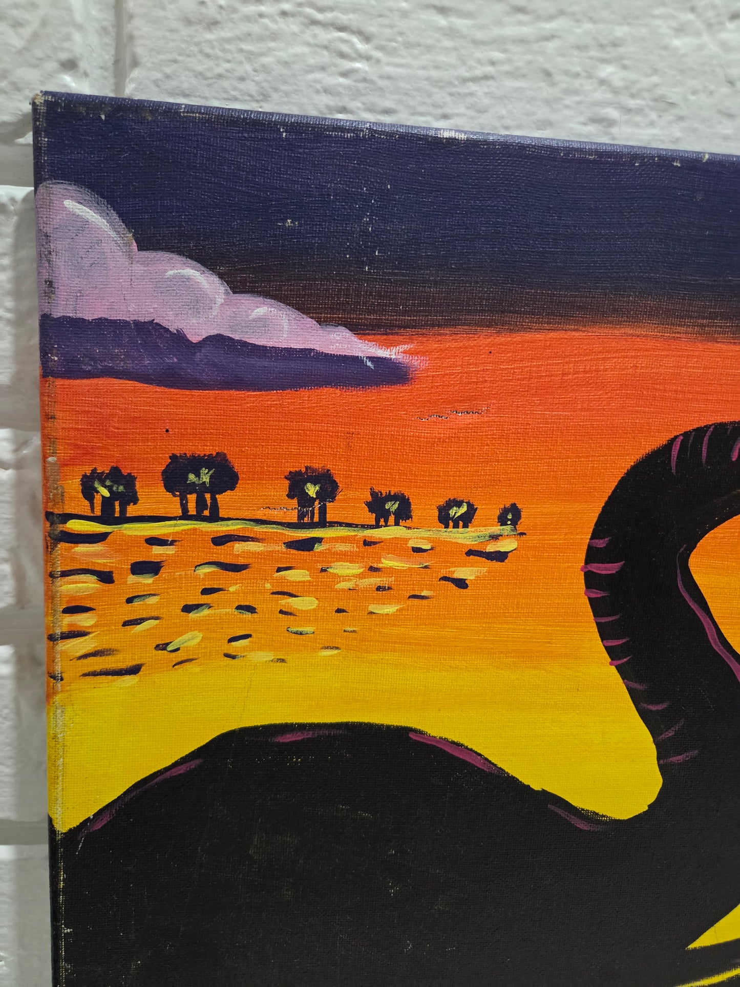 Original Painting On Canvas African Elephant Trunk Couple Love Heart Sunset Art