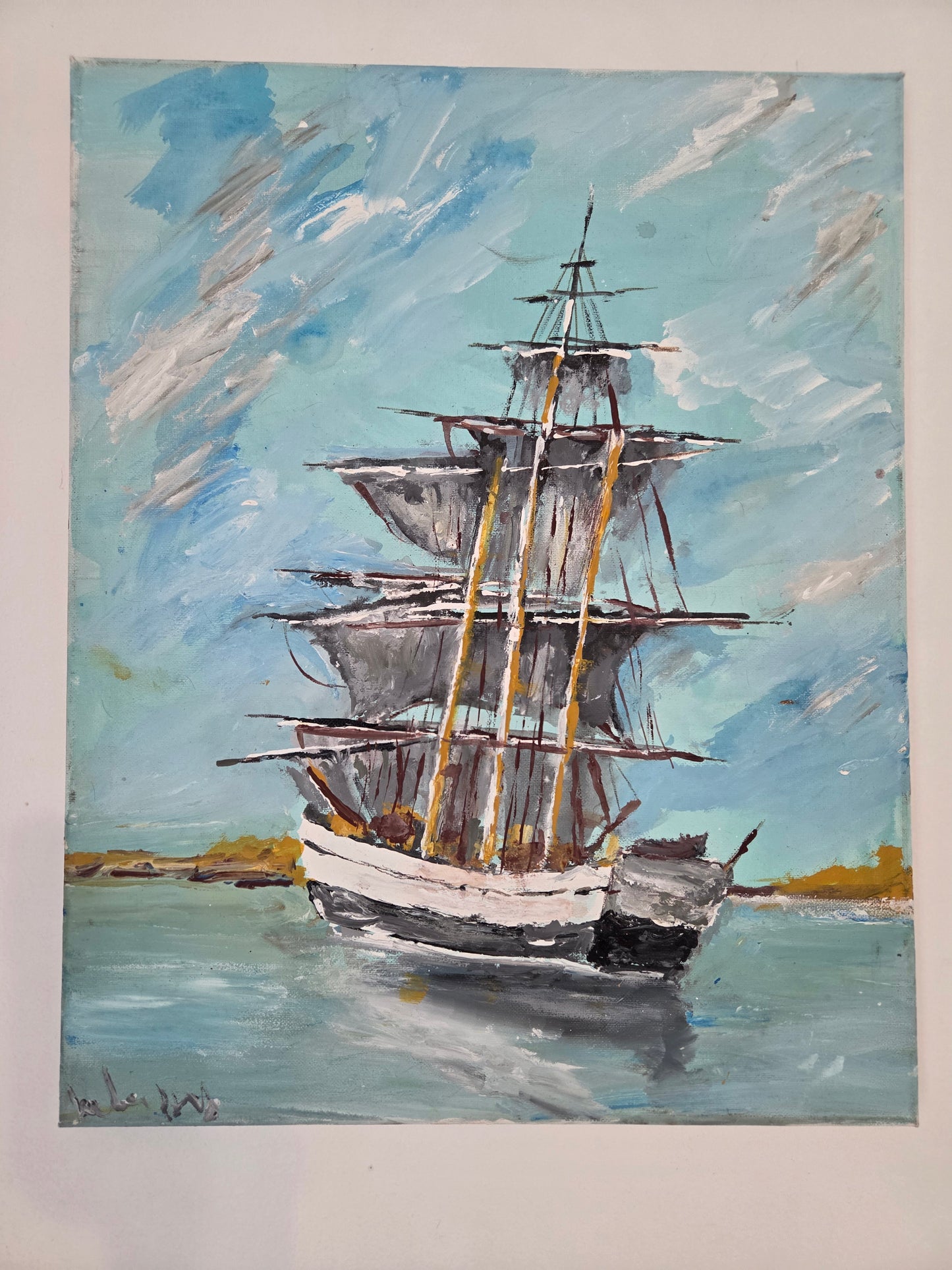 Original Sailing Ship Painting Nautical Seascape Tall Ship Ocean Canvas Wall Art