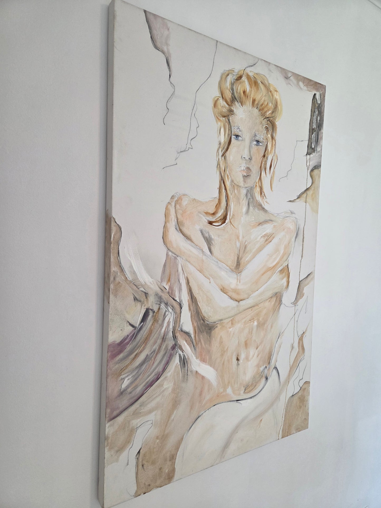 Large Original Hand Painted Art Drawing Canvas Woman Lady Figure Artist Sketch