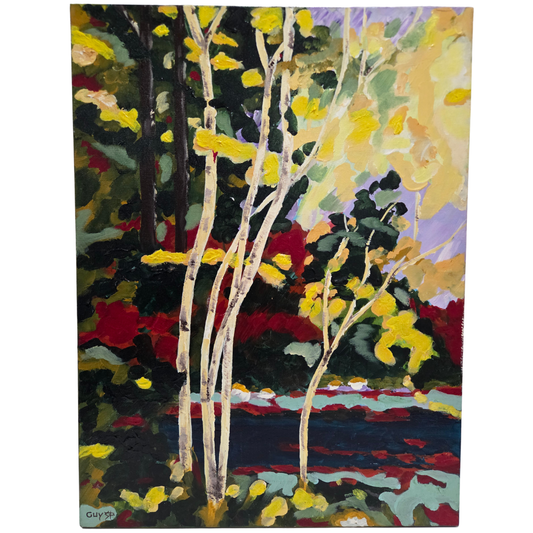 Original Forest Landscape Painting Birch Trees River Nature Acrylic Canvas Art