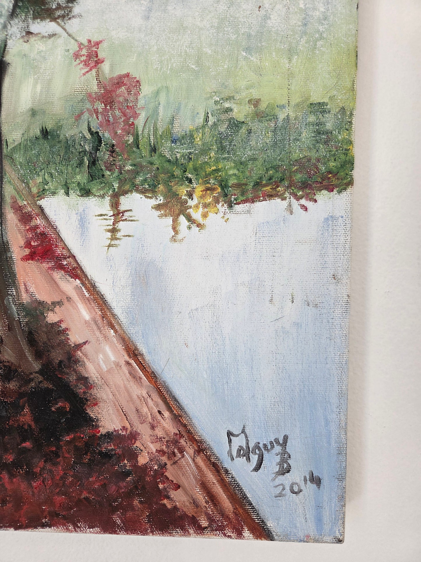 Original Autumn Trees Landscape Painting Fall Lake Nature Scene Canvas Wall Art