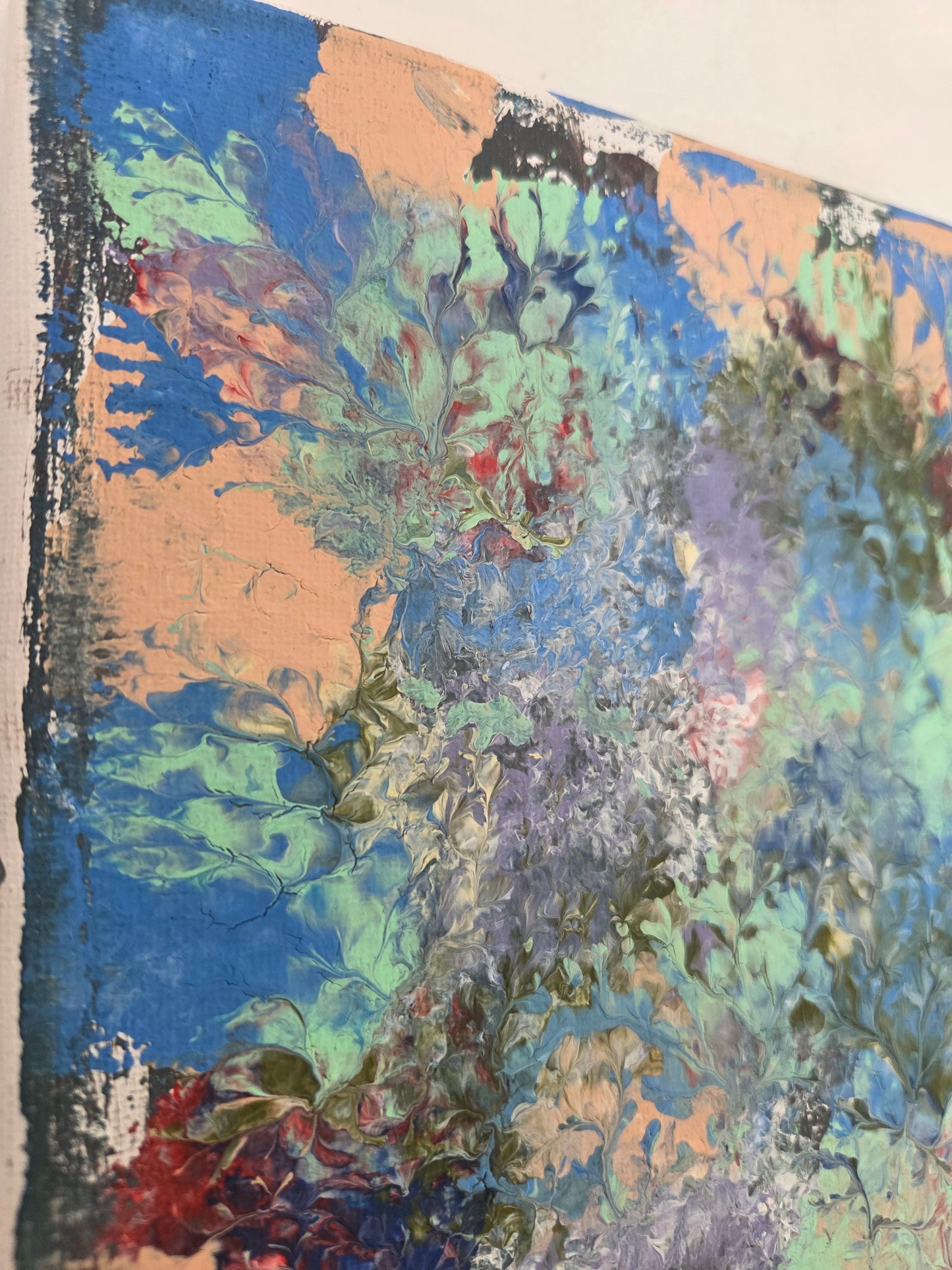 Original Abstract Floral Painting Blue Green Botanical Acrylic Contemporary Art