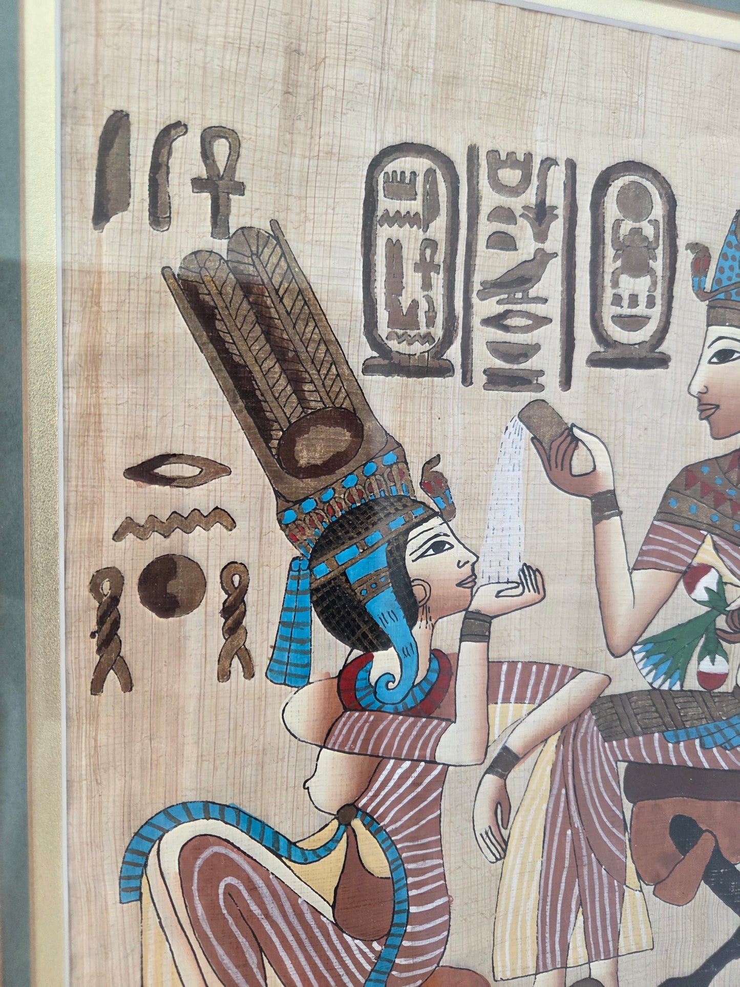 Original Hand Painted Authentic Egyptian Papyrus Signed Pharaoh Queen Art Decor