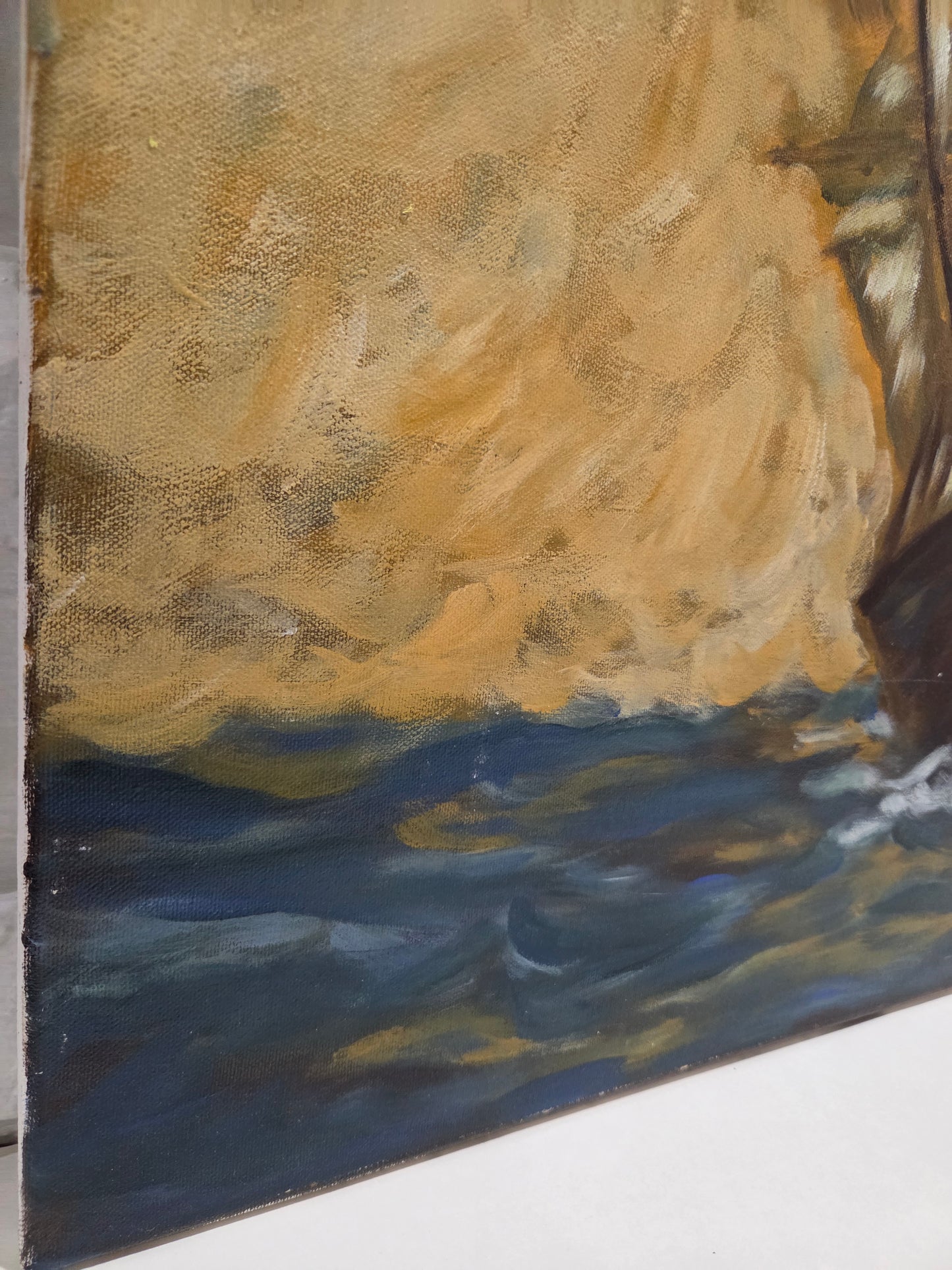 Sailing Ship Original Painting On Canvas Signed Nautical Seascape Ocean Wall Art