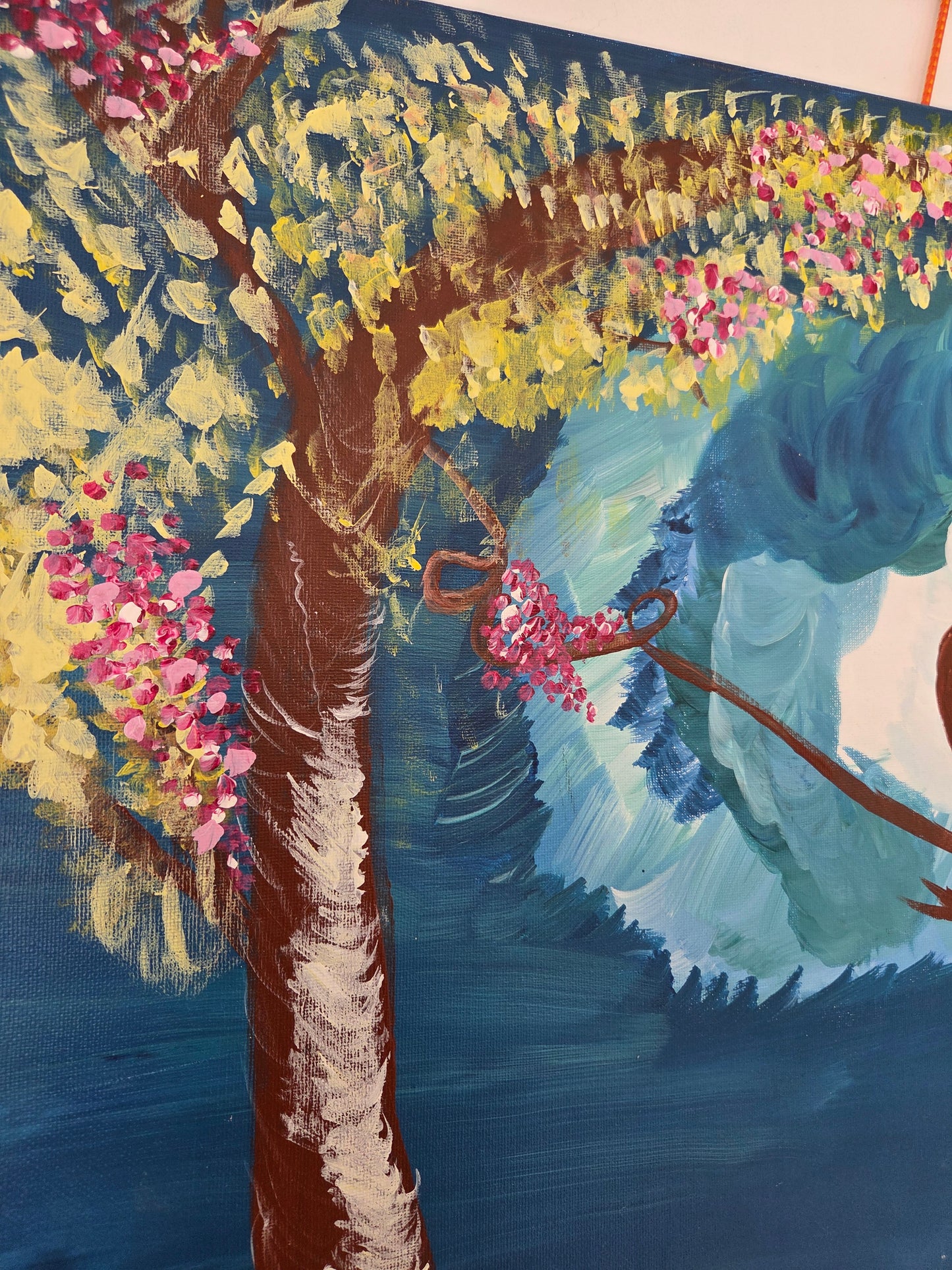 Original Diptych Tree Painting Heart Branches Romantic Cherry Blossom Canvas Art