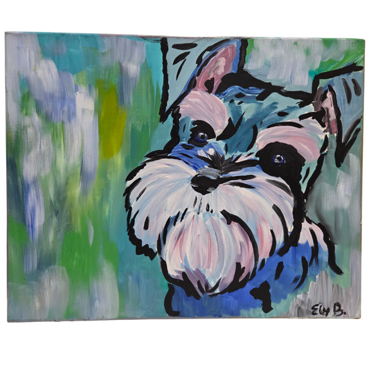 Original Schnauzer Dog Pop Art Painting On Canvas Signed Pet Portrait Home Decor