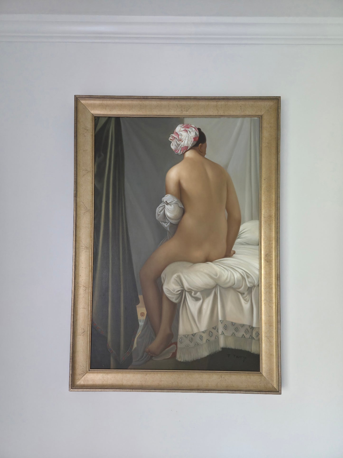 Valpinçon Bather Master Repro Oil On Canva Painting Signed T. Terry After Ingres