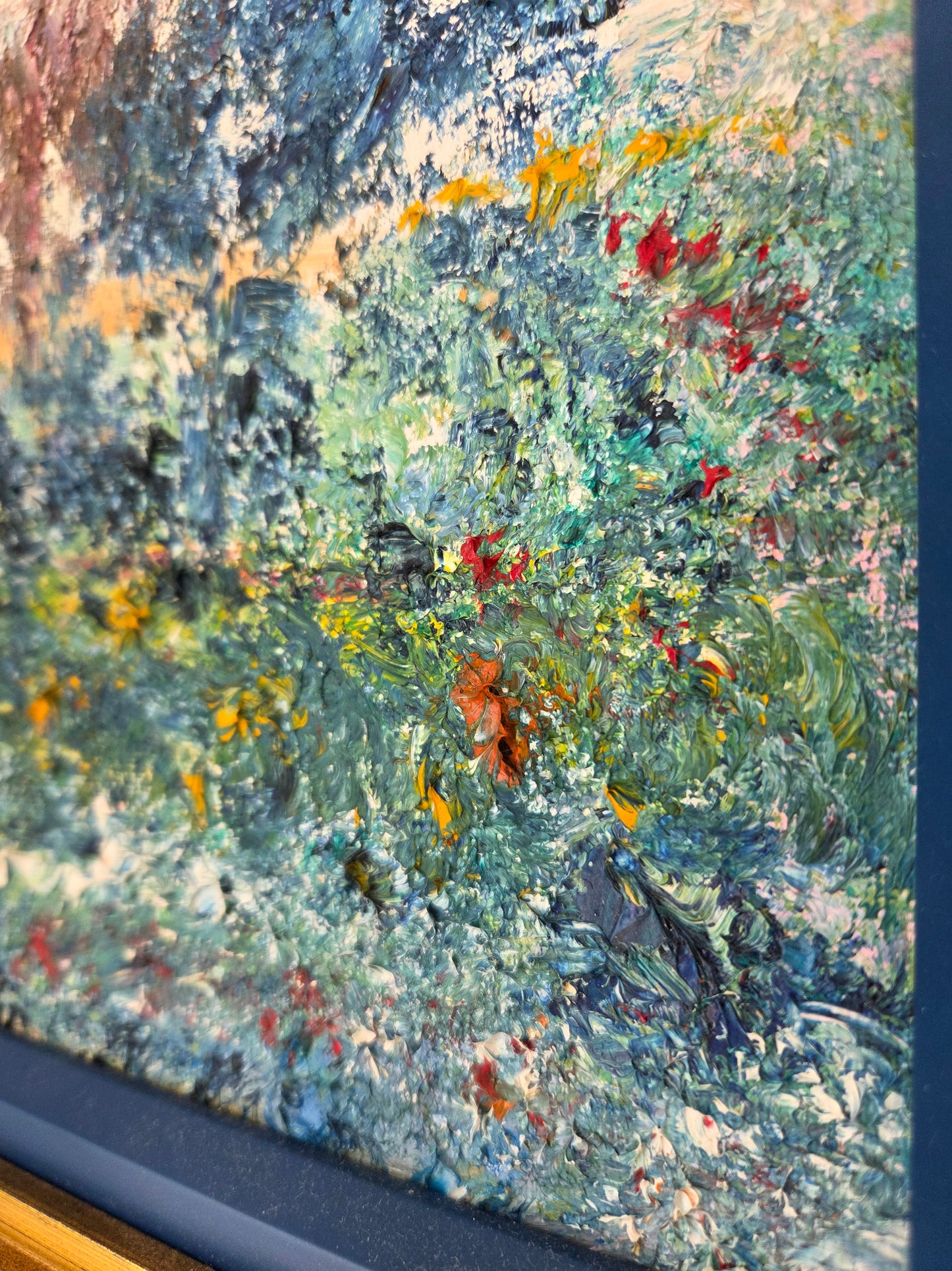 Original Abstract Landscape Oil Painting - Textured Sunset Wall Art - Vibrant Pink and Blue Impressionist Decor - Framed Impasto Nature Art