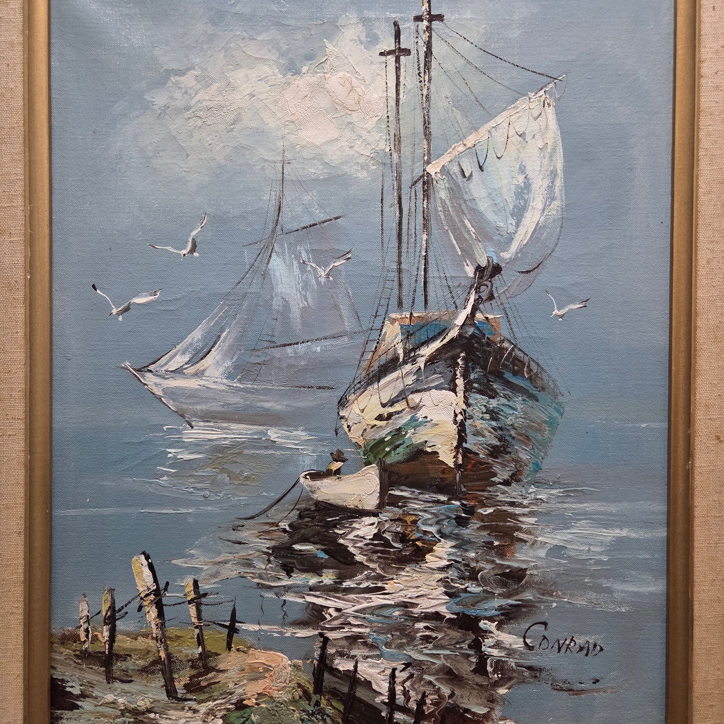 Original Oil Painting On Canvas Framed Signed Sailboat Nautical Seascape Artwork
